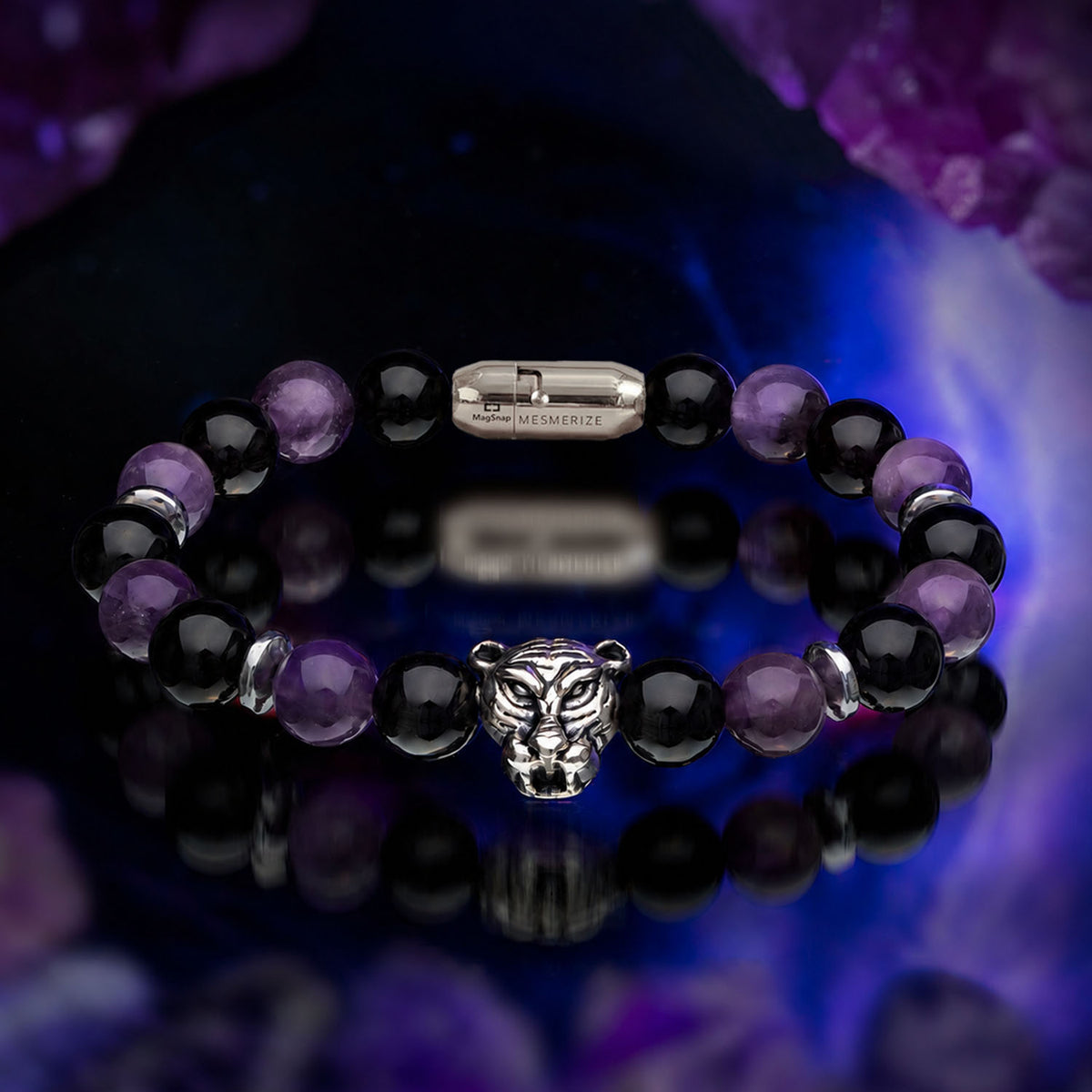 Natural Stone Jewellery Wellness Gloss Onyx and Amethyst Natural Stone Bracelet With Magsnap