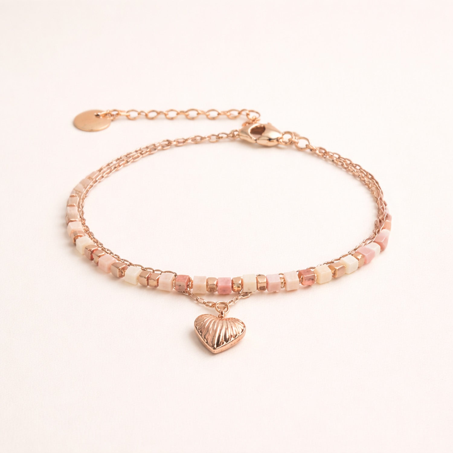 Roselle Layered Rose Gold Bracelet with Rhodochrosite Beads