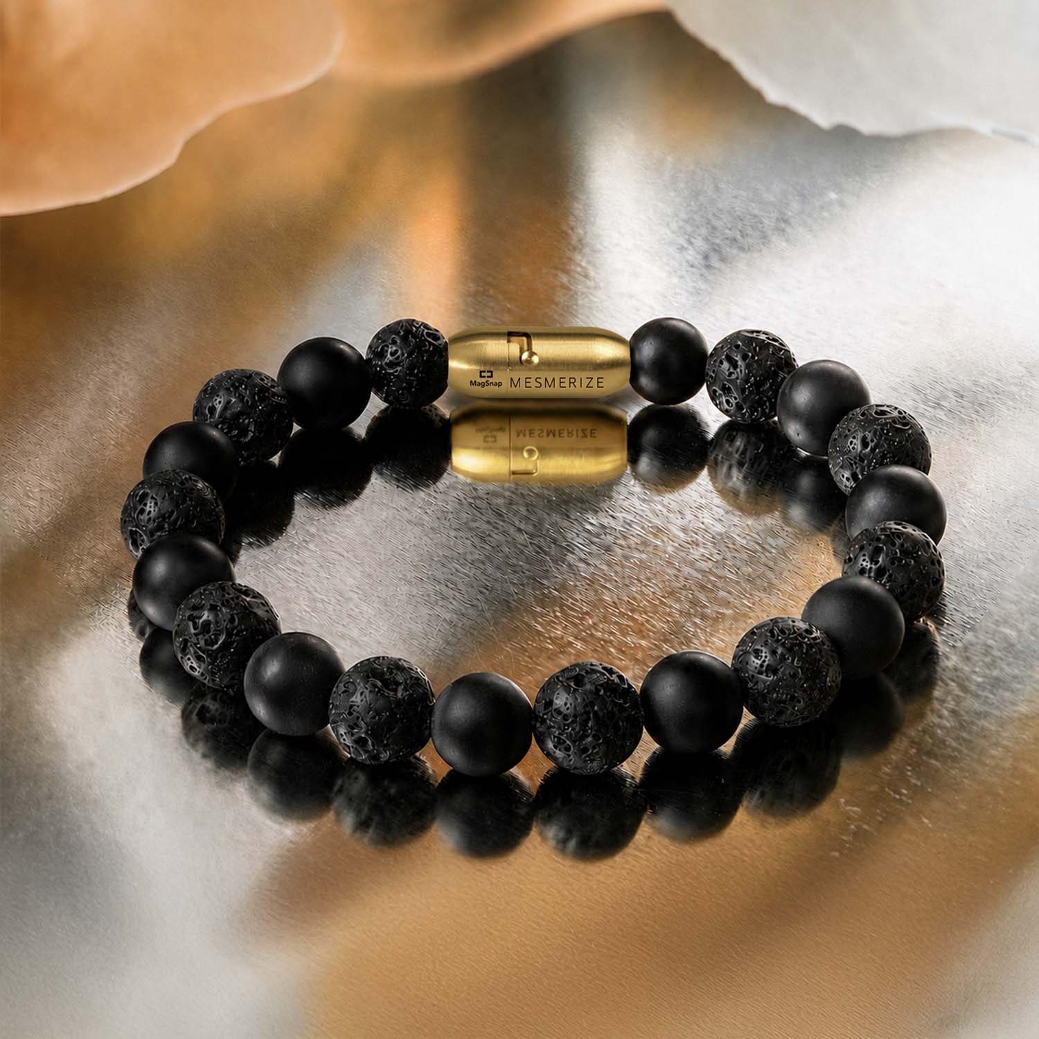 Natural Stone Jewellery Stealth Matte Black Onyx and Lava Natural Stone Bracelet with Magsnap