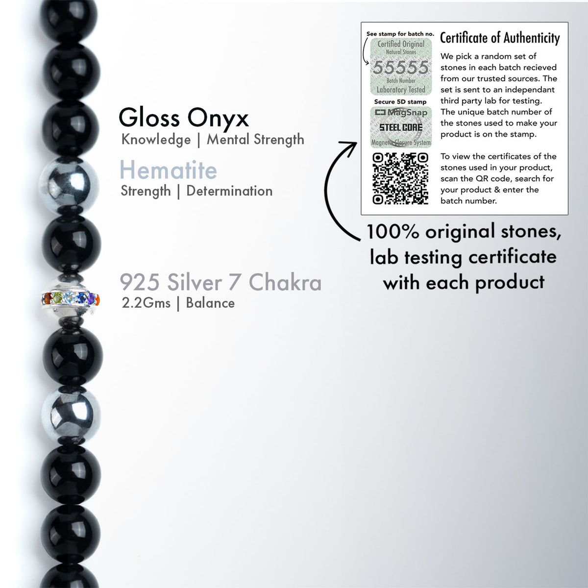 Pure 925 Silver 7 Chakra And Hematite Natural Stone Bracelet With MagSnap 2