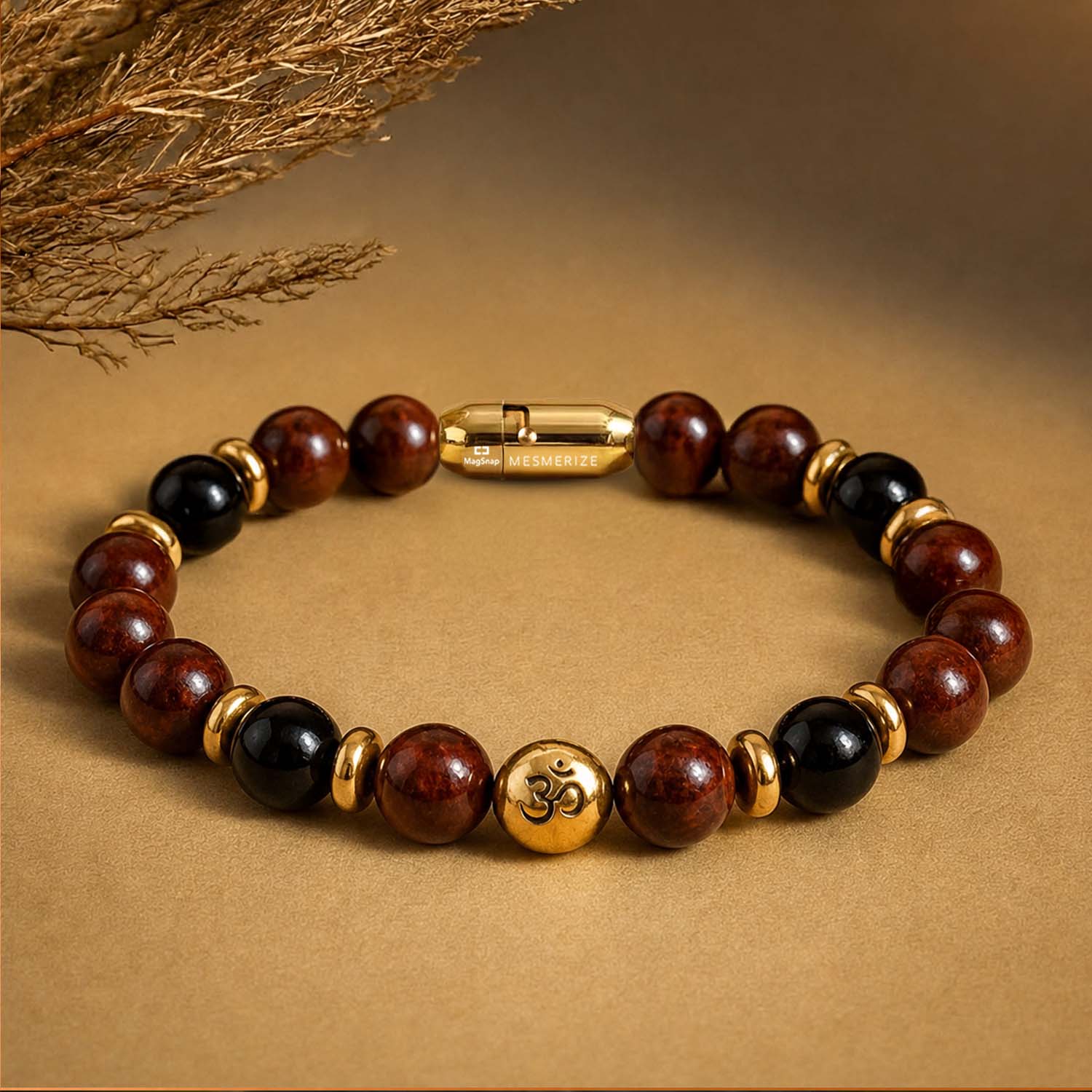 925 Sterling Silver Sacred Om Natural Stone Bracelet with MagSnap2