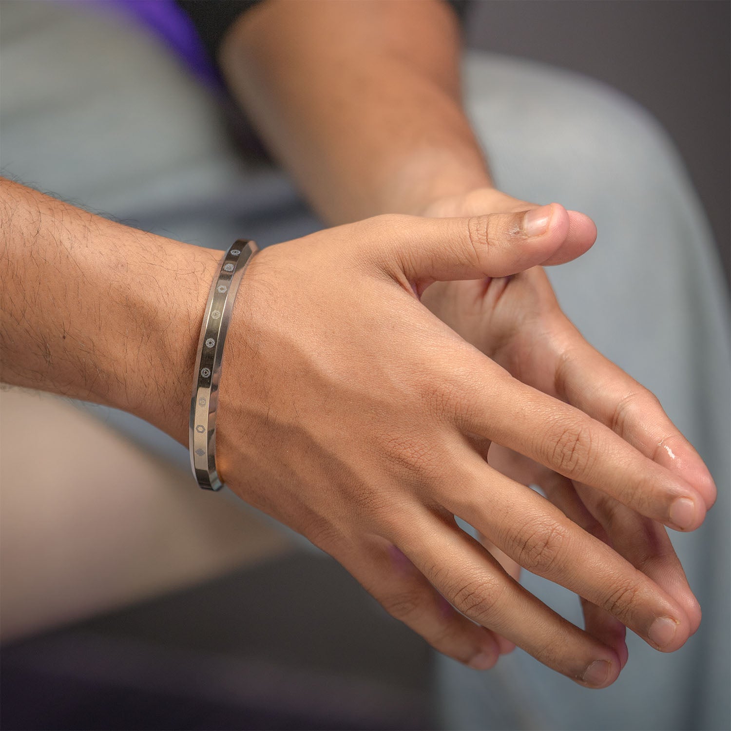 9 Chakra MicroCarved Round Kada Silver