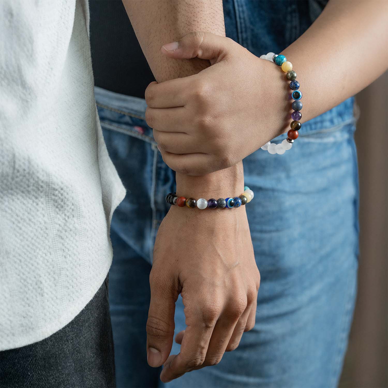 9 Chakra Natural Stone Couple Bracelets with Magsnap2