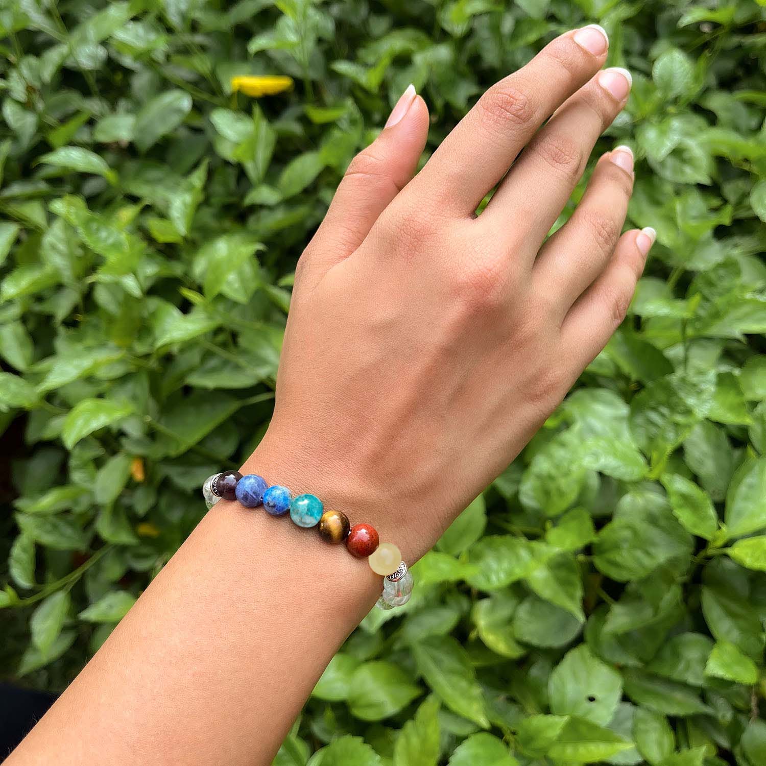 Natural Stone Jewellery Balanced 7 Chakra Clear Quartz Natural Stone Elastic Bracelet