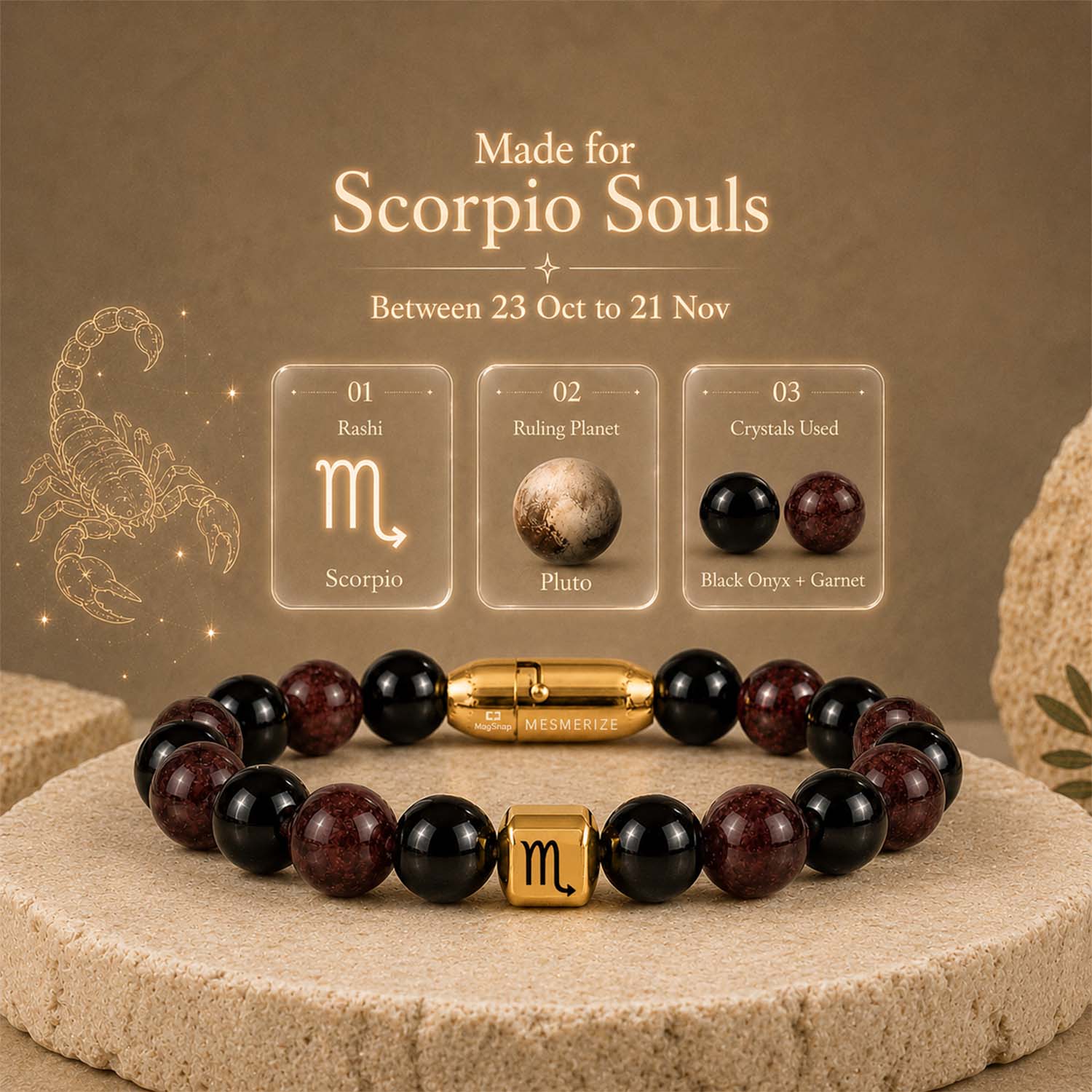 Scorpio (Vrishchik) Zodiac Stone Bracelet with MagSnap 4