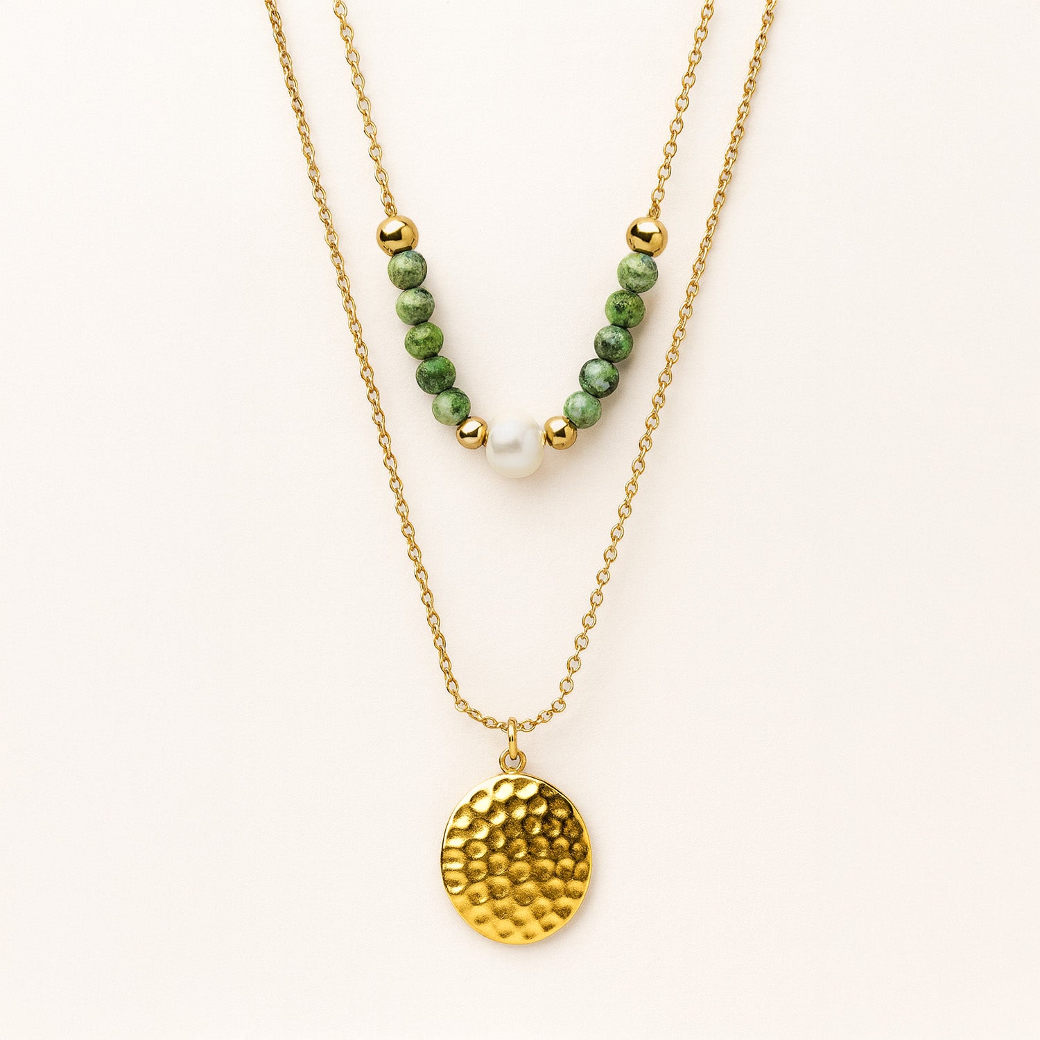 Ciara Layered Gold Necklace with African Turquoise Beads