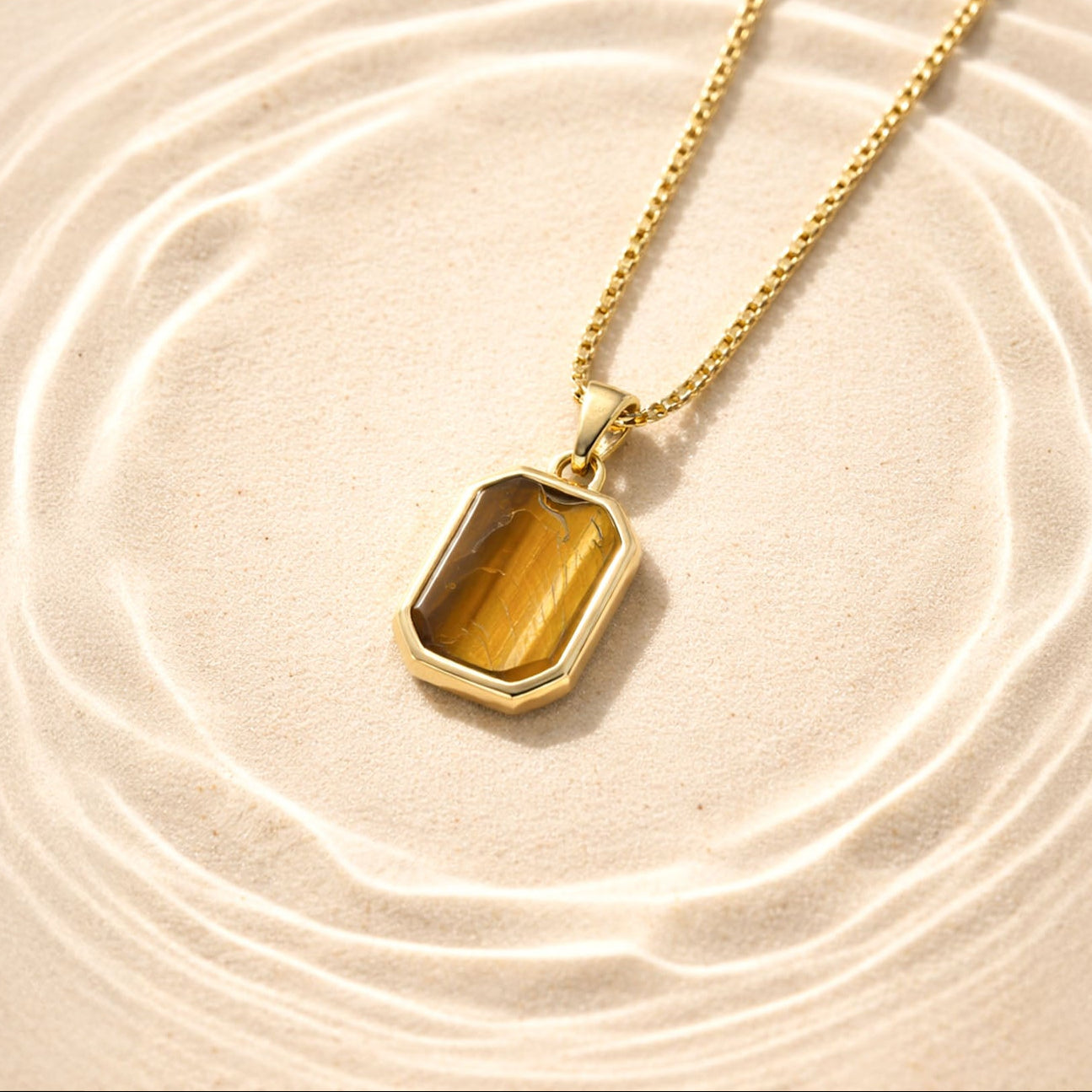 Courageous Tiger Eye Natural Stone Square Necklace