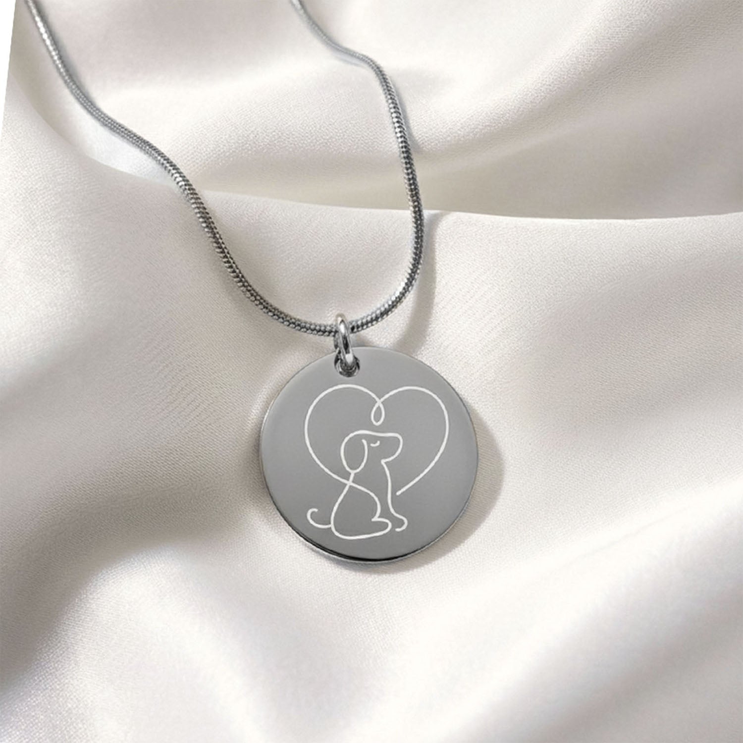 Cute Dog Circle Necklace Silver