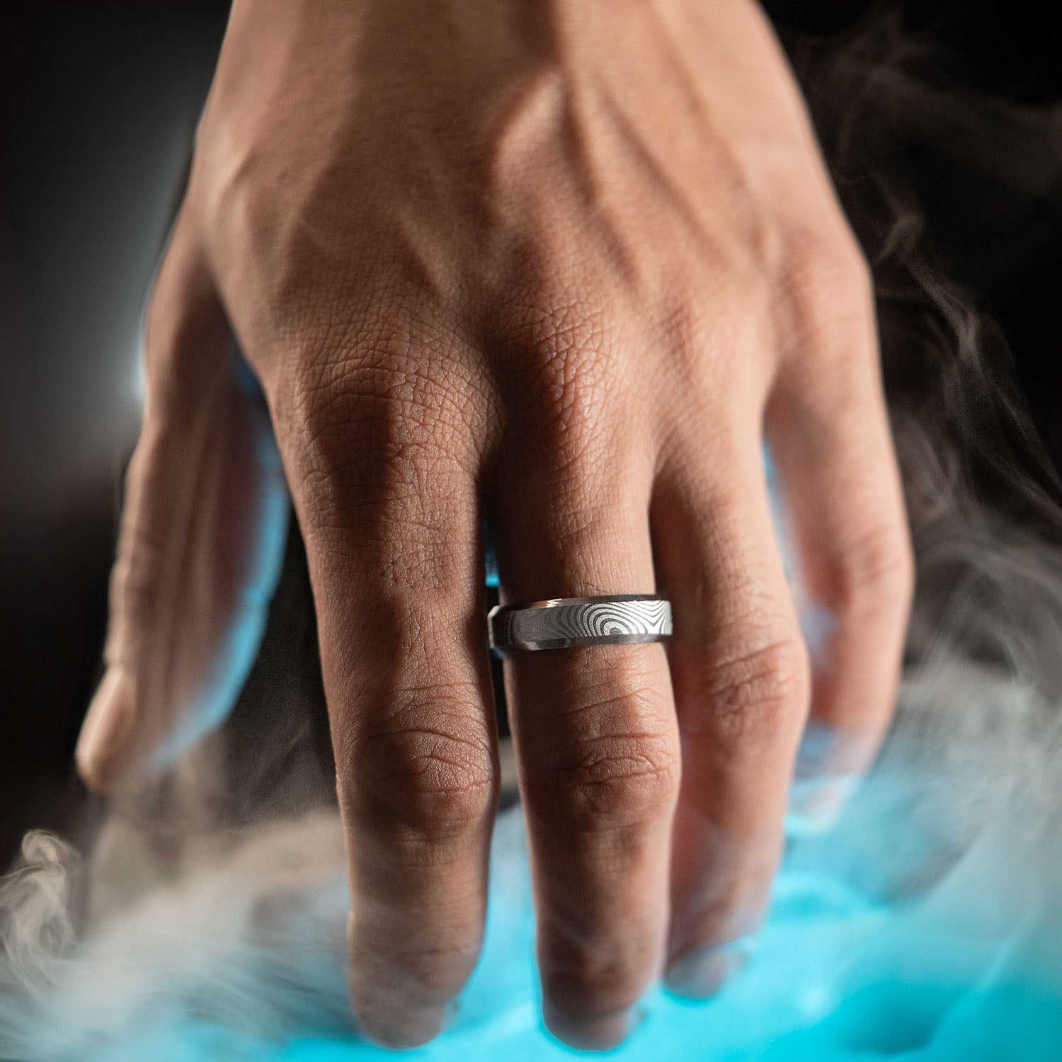 Damascus Beveled Ring Silver