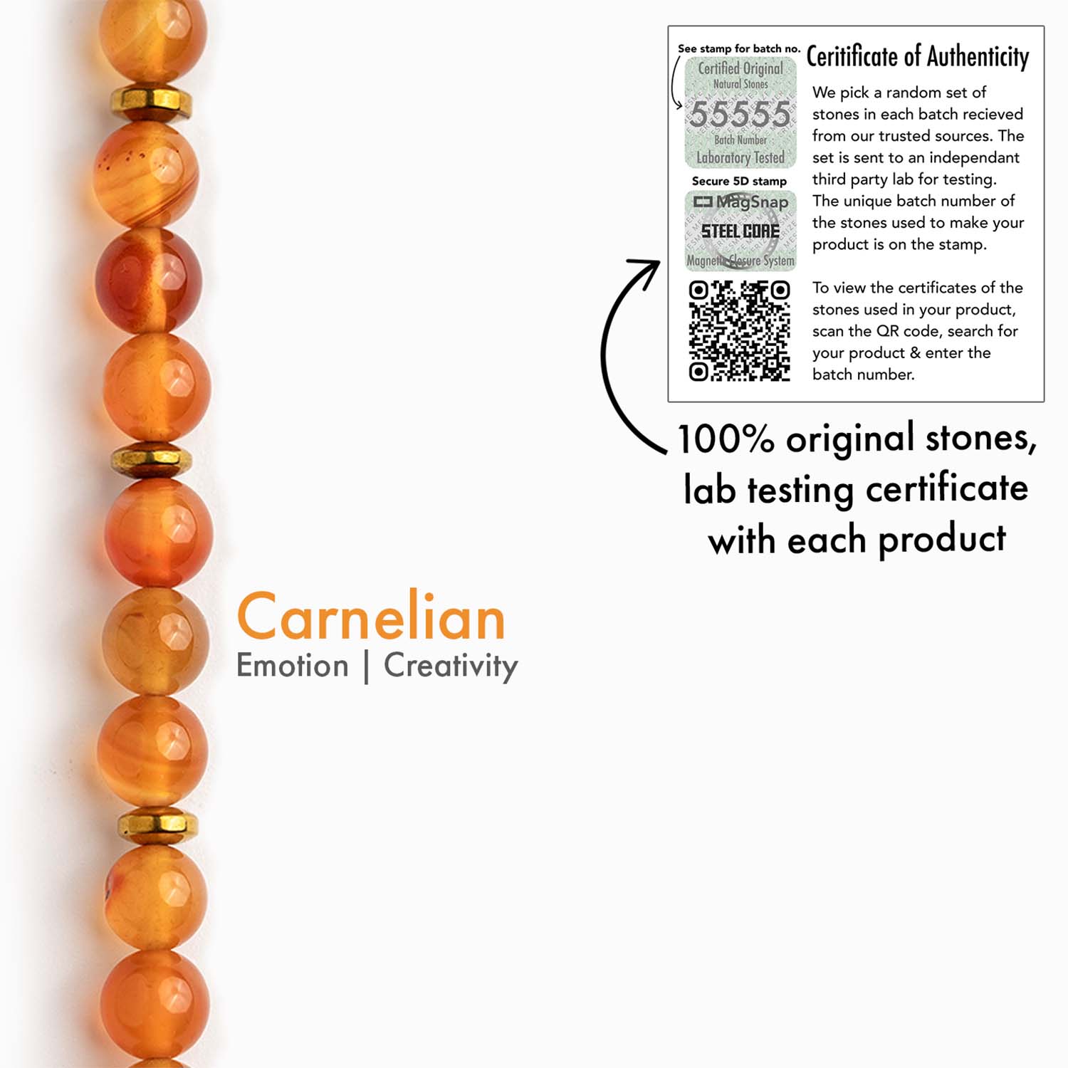 Empowering Carnelian Natural Stone Bracelet with MagSnap