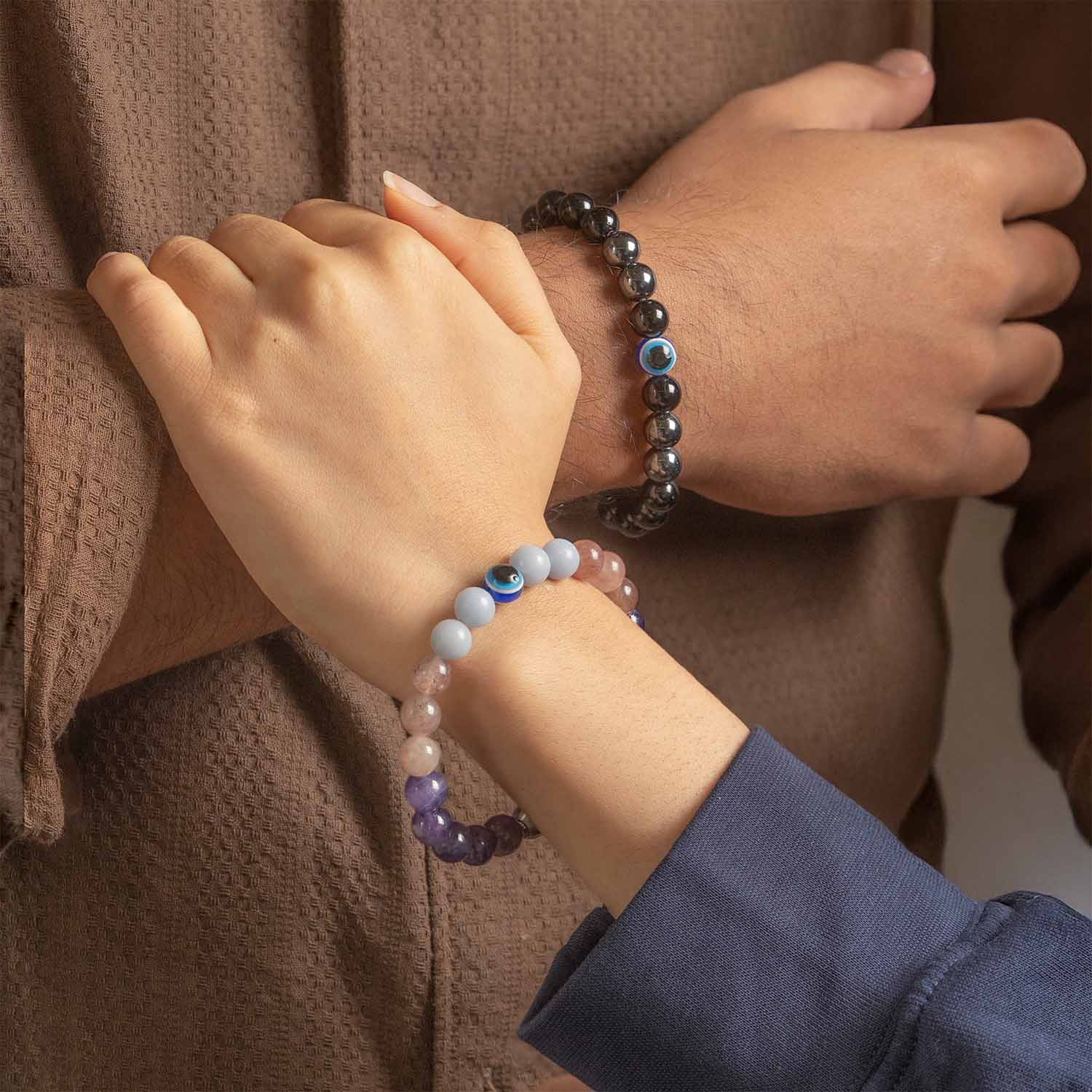 Evil Eye Natural Stone Couple Bracelets with Magsnap 2