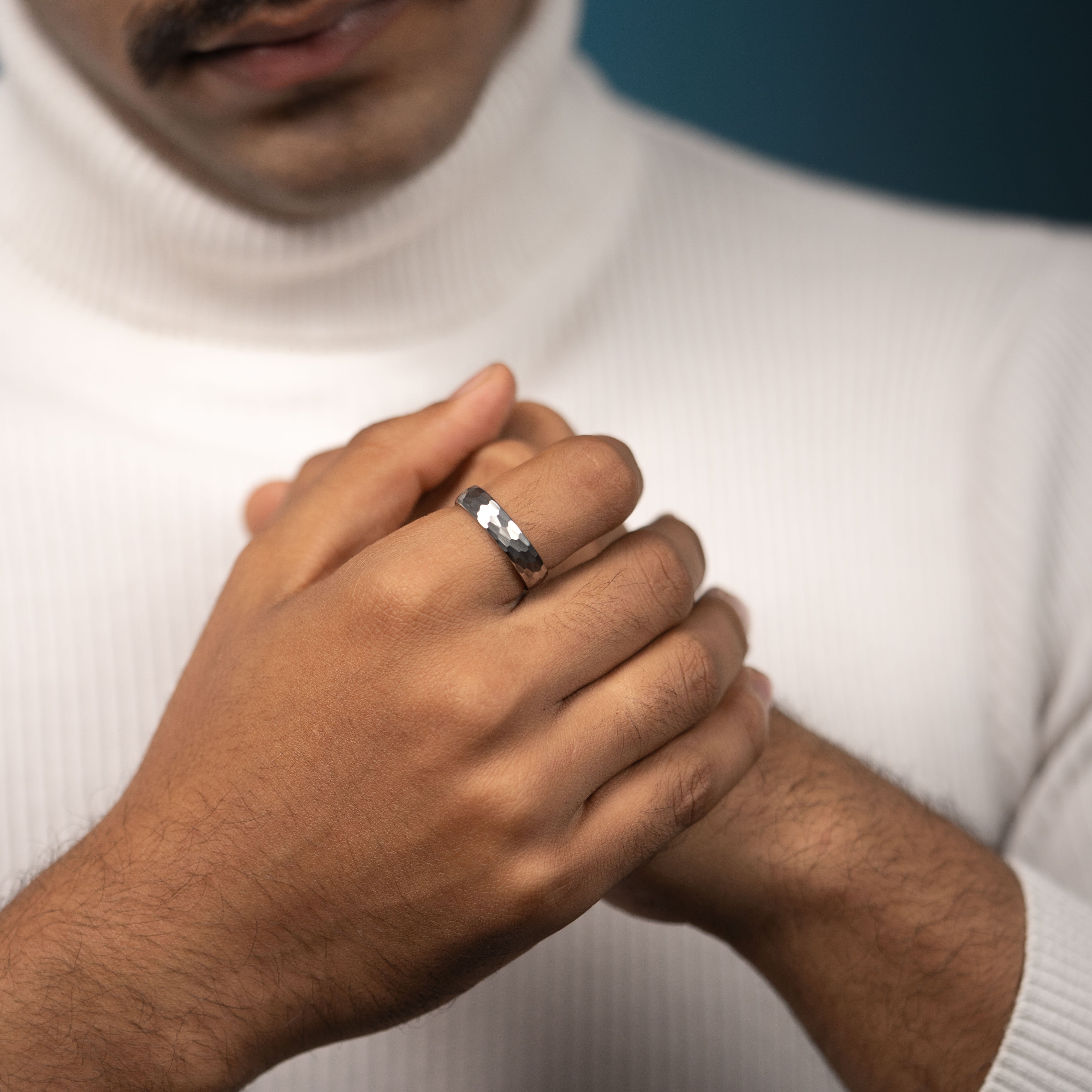 Forged Hammered Tungsten Carbide Band Ring SILVER