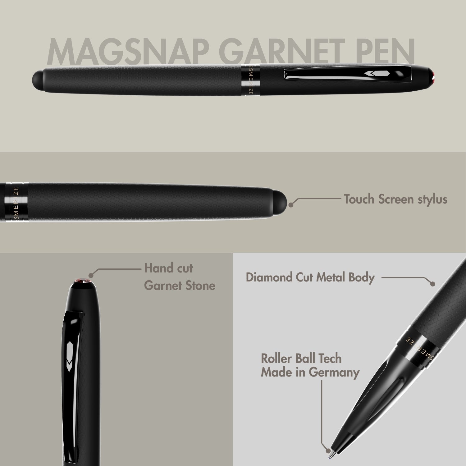 Matte Black Finish Garnet 2 in 1 MagSnap Roller Ball Pen with Stylus None