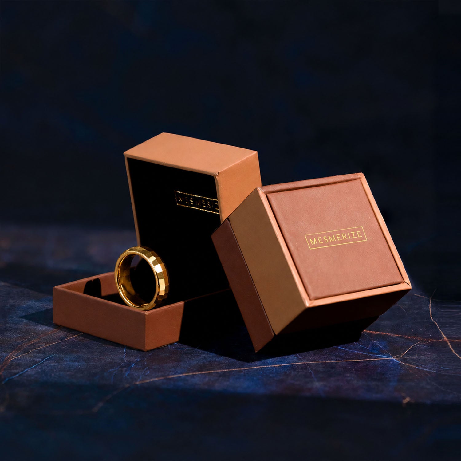 Gold Multi-Faceted Mirror Finish Tungsten Carbide Band Ring