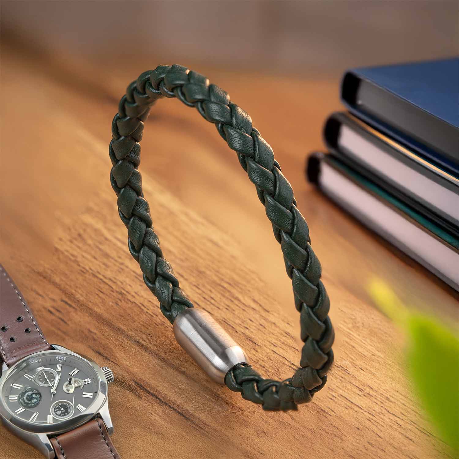 Alpha Braided NeoLeather Bracelet with MagSnap2 Green