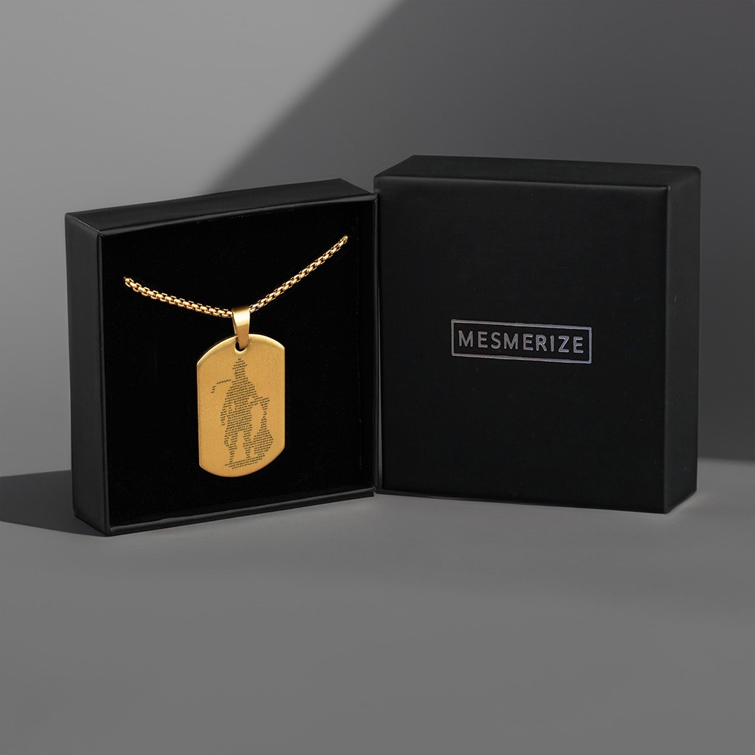 Gold Hanuman Chalisa MicroCarved Tag Necklace