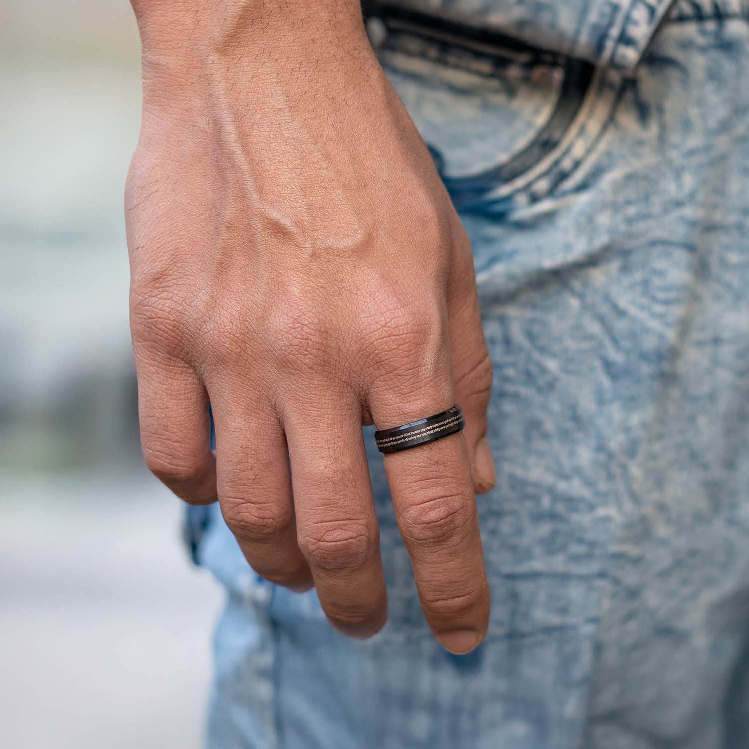 Ik Onkar Mantra MicroCarved Beveled Ring