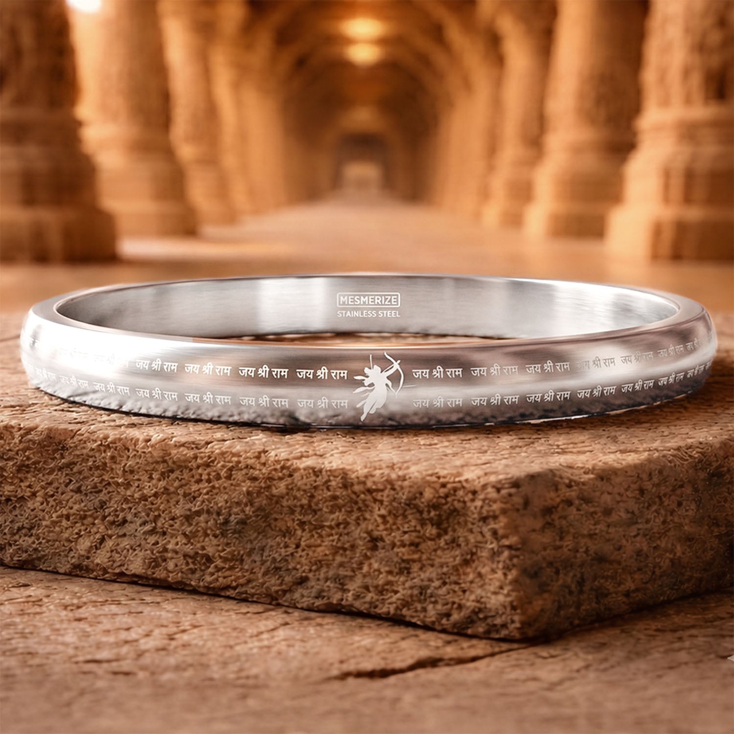 Jai Shree Ram MicroCarved Round Curved Kada Silver