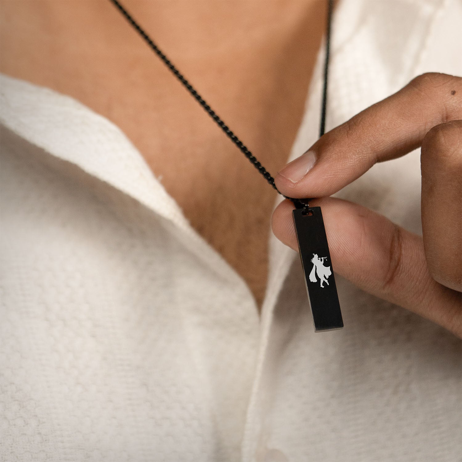 Krishna Mini Tag Necklace Black