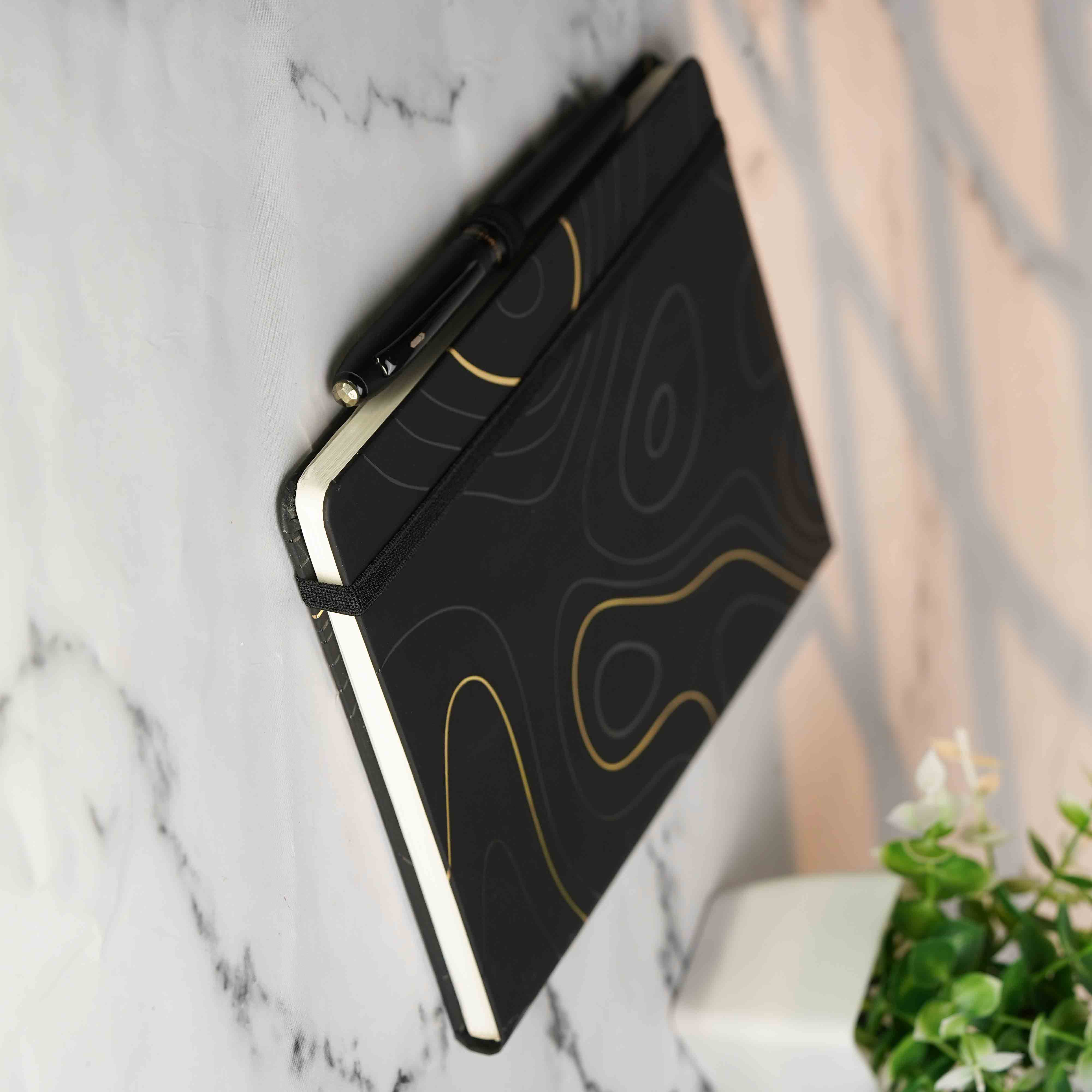 Matte Black Notebook with Ultra Matte Black Pyrite 2 in 1 MagSnap Roller Ball Pen with Stylus None