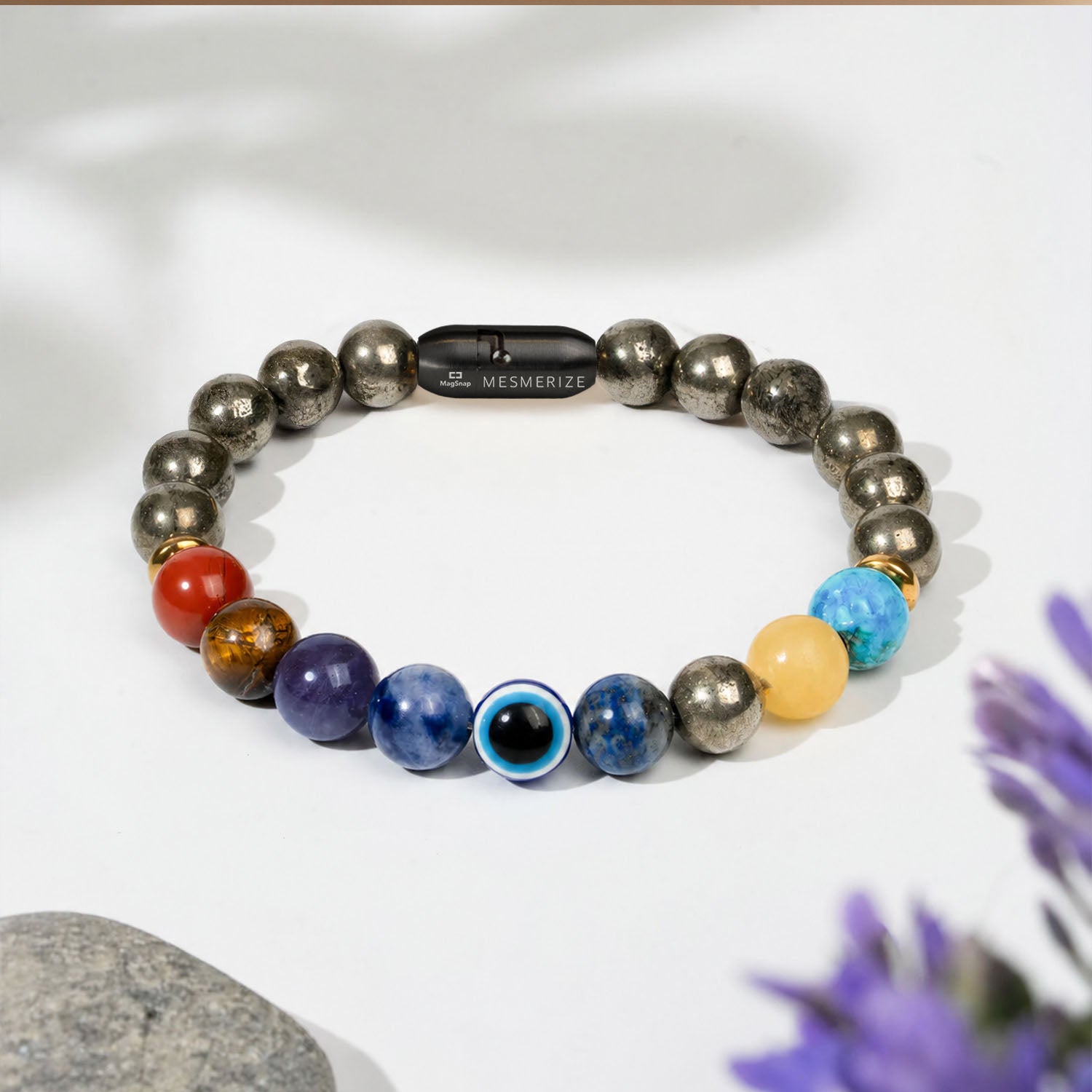 Money Magnet Pyrite 9 Chakra Natural Stone Bracelet Magsnap