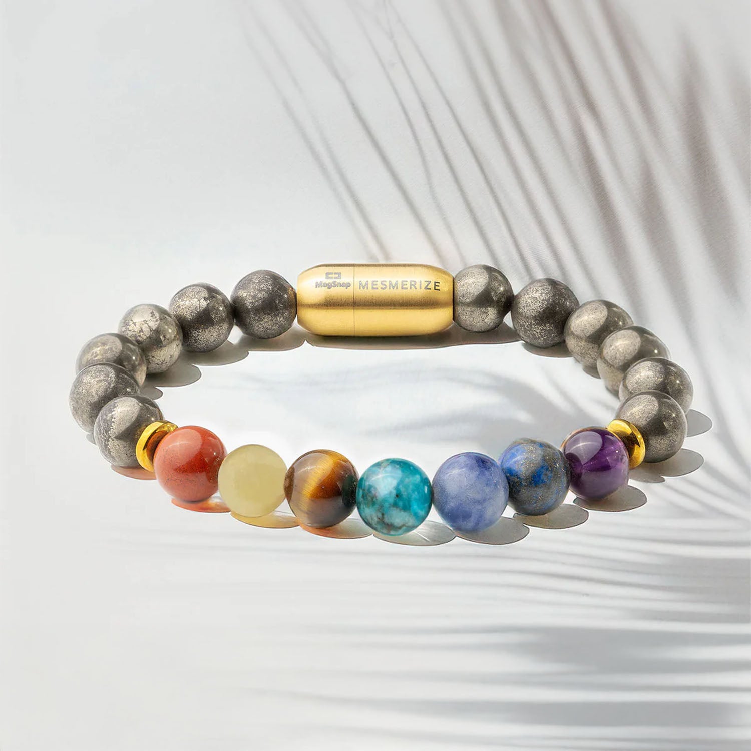 Natural Stone Jewellery Money Magnet Pyrite 7 Chakra Natural Stone Bracelet with Magsnap