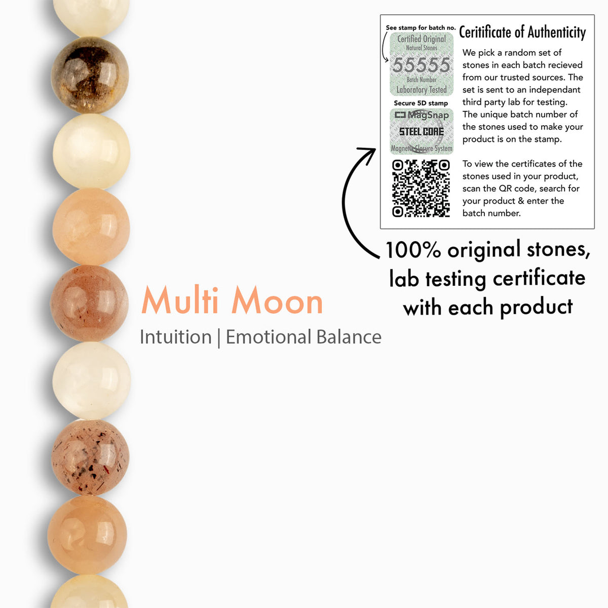 Calming Multi Moon Natural Stone Bracelet with Magsnap