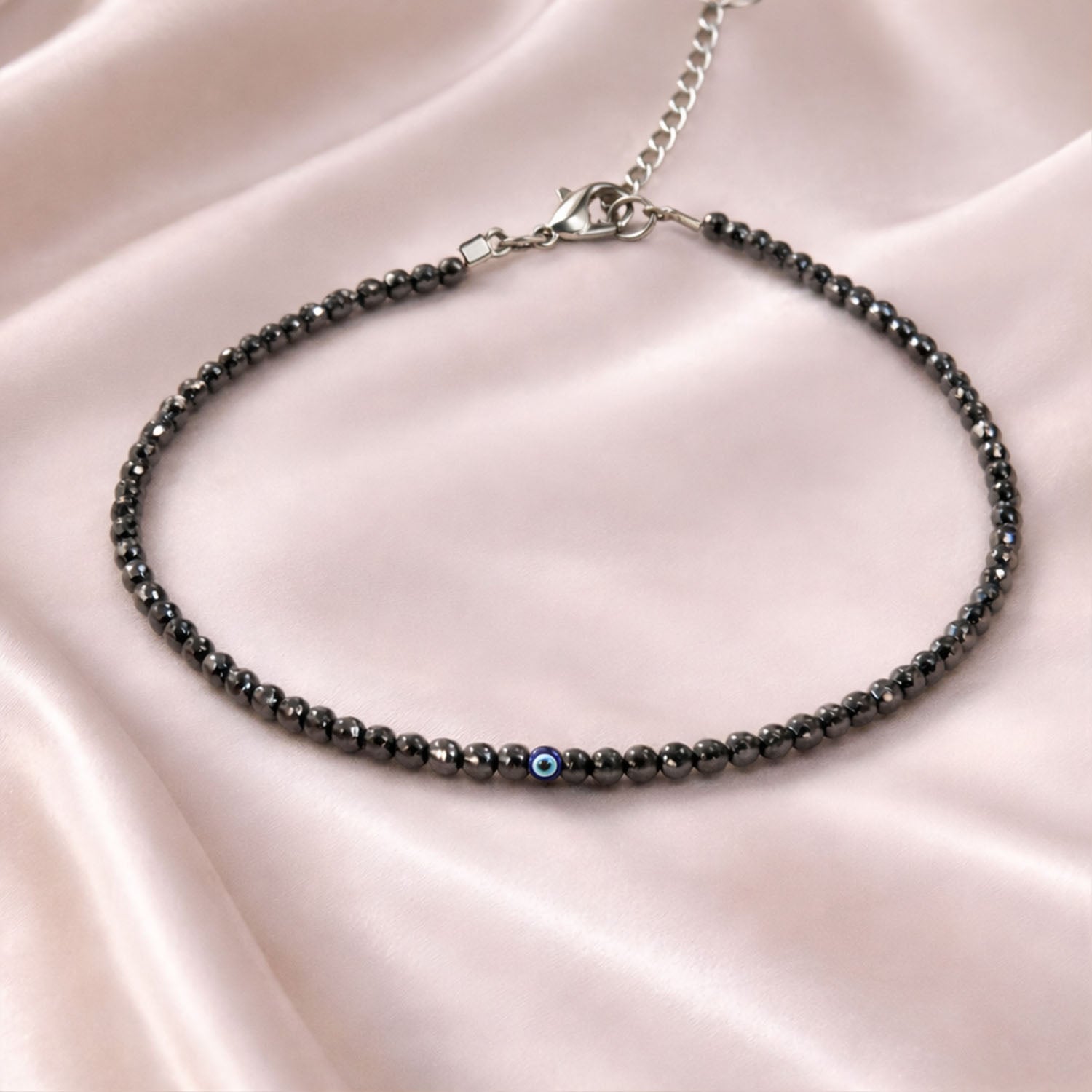 Mystic Hematite Evil Eye Adjustable Anklet