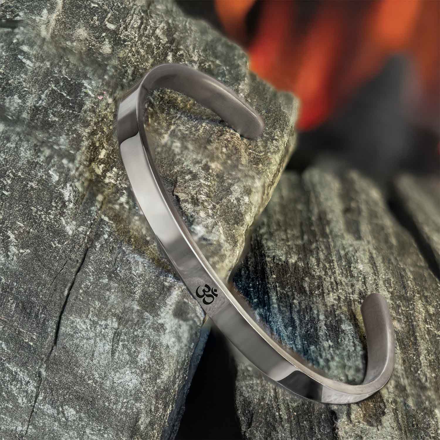 Om Gloss Cuff Adjustable Bracelet Silver