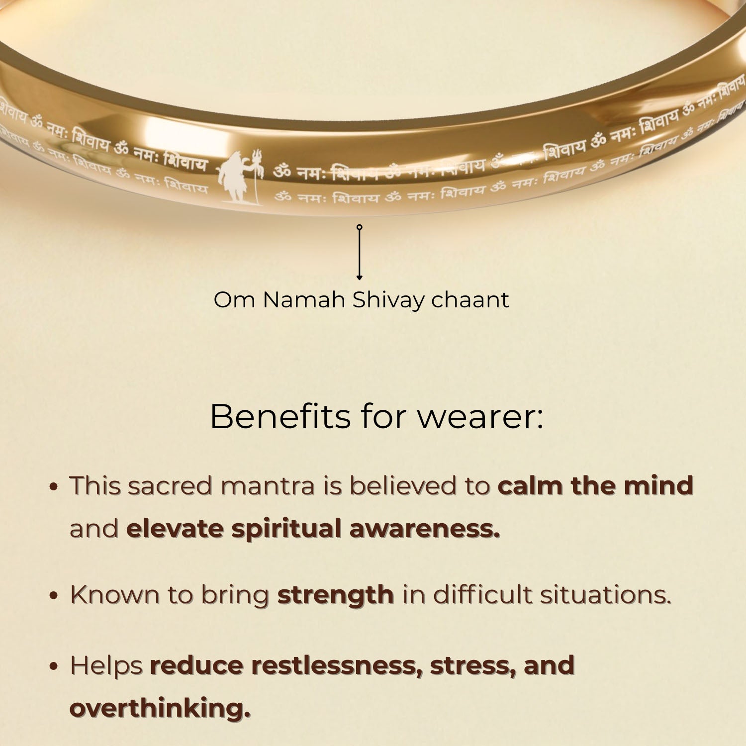 Om Namah Shivay MicroCarved Round Curved Kada Black
