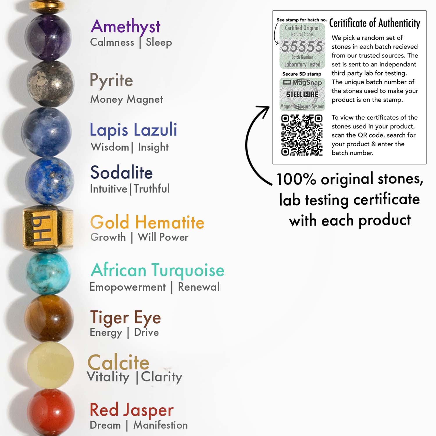 Personalised Money Magnet Pyrite 7 Chakra Natural Stone Bracelet