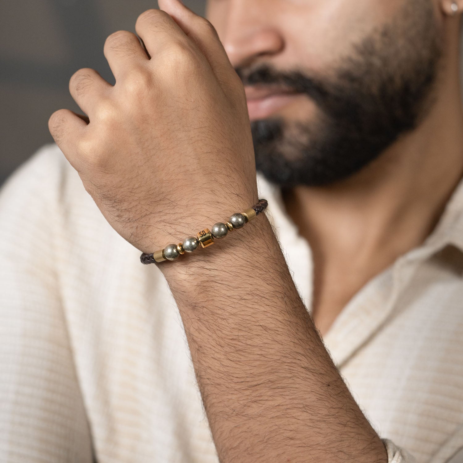 Personalised Pyrite Natural Stone NeoLeather Bracelet With MagSnap2