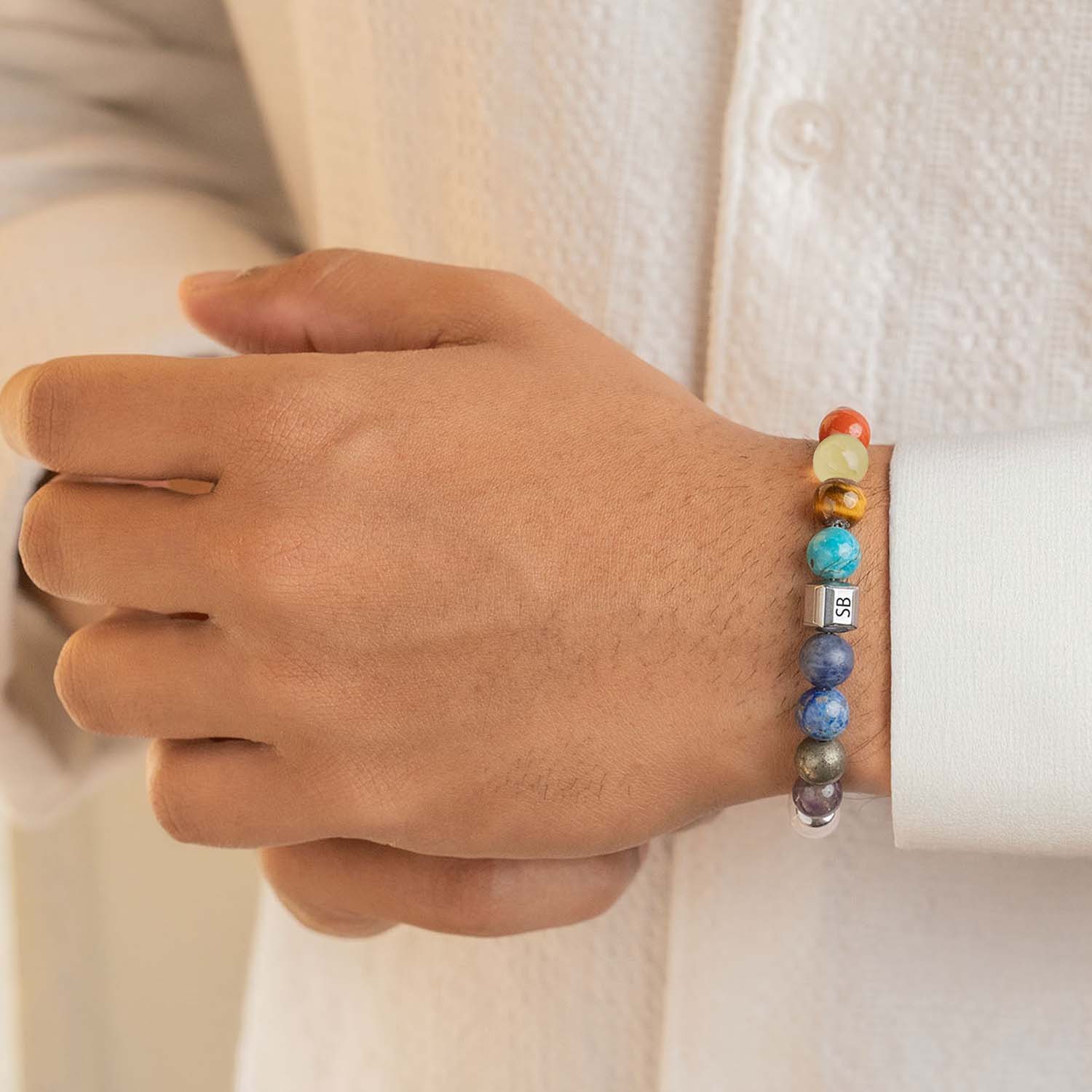 Personalised Solace Rose Quartz 9 Chakra Natural Stone Elastic Bracelet