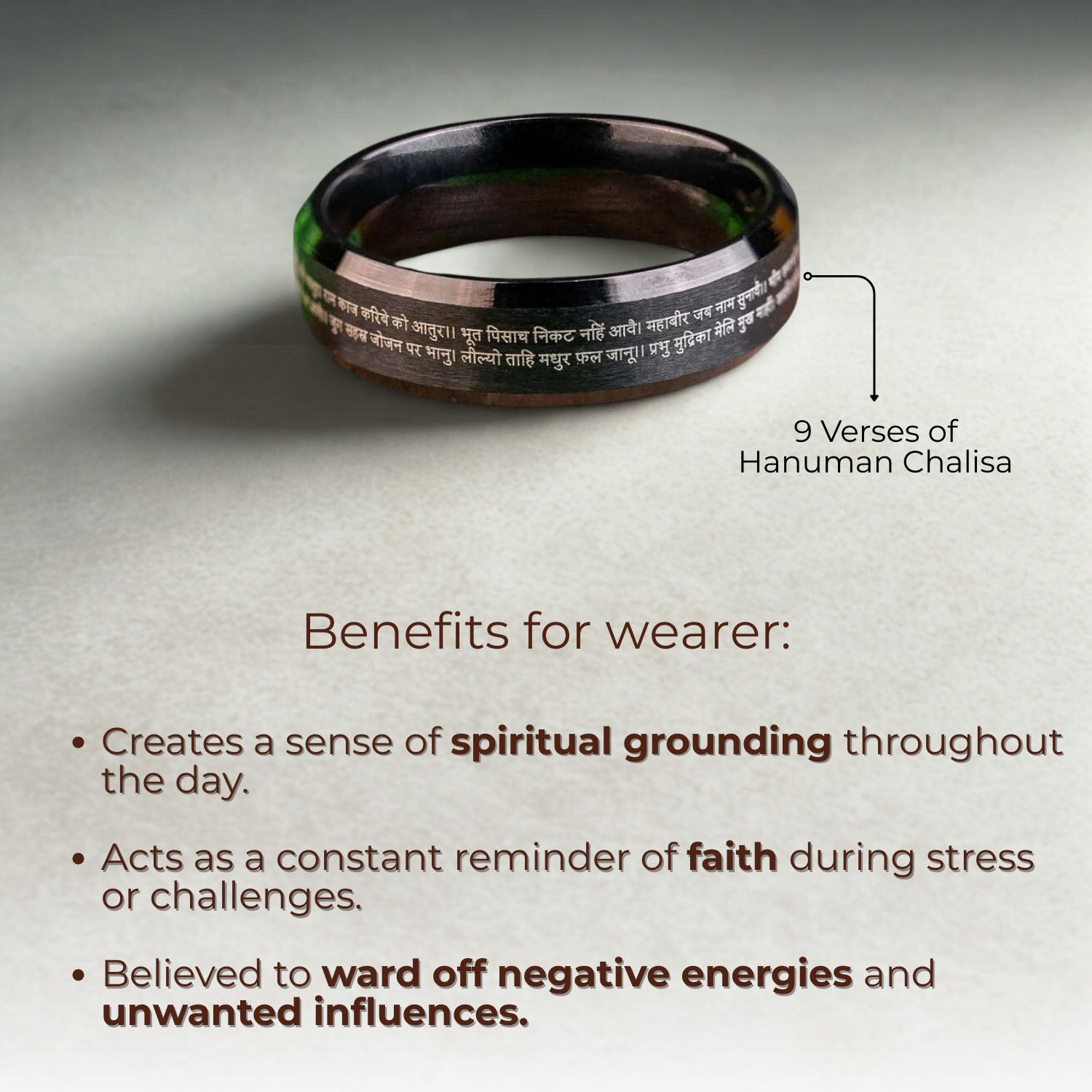 Positivity Hanuman Chalisa 9 Verse MicroCarved Beveled Ring