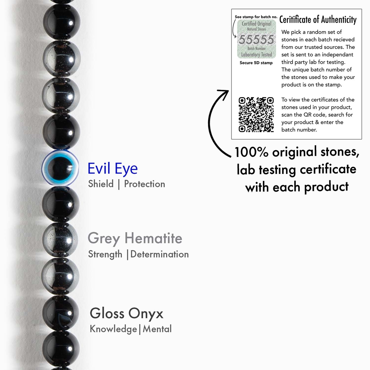 Protective Evil Eye Hematite Natural Stone Elastic Bracelet