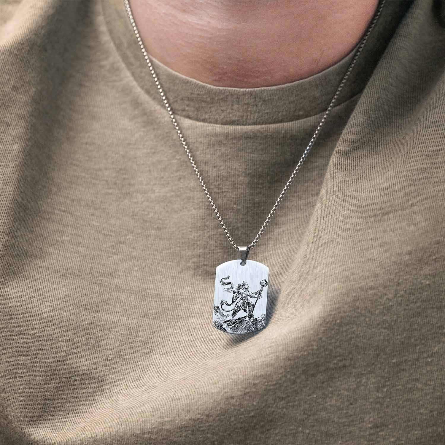 Protector Hanuman Godform Silver Tag Necklace