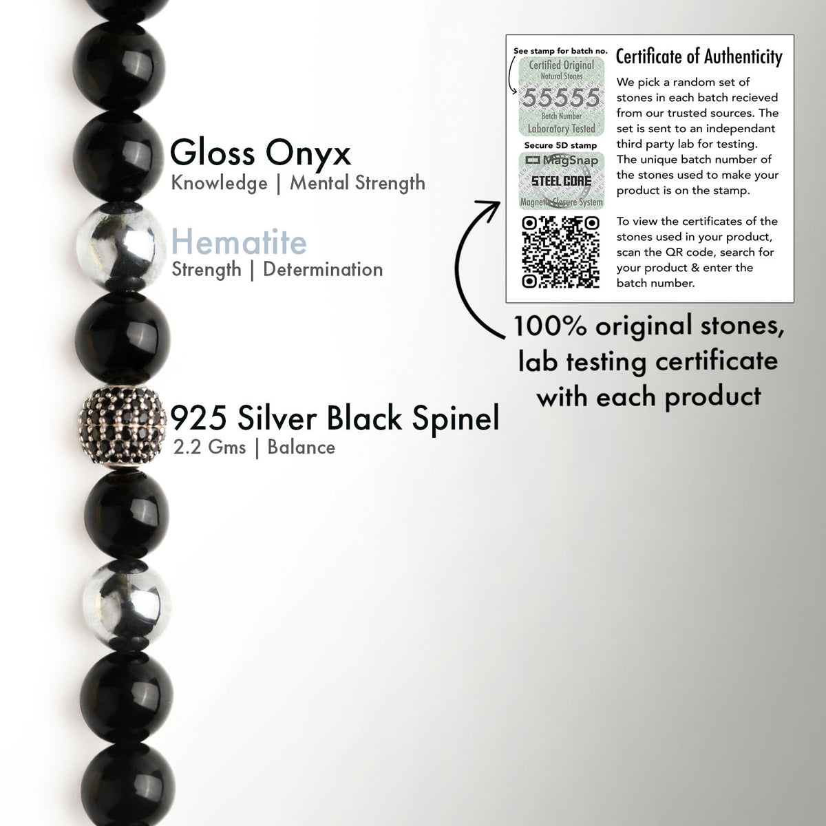 Pure 925 Silver Black Spinel Natural Stone Bracelet With MagSnap 2