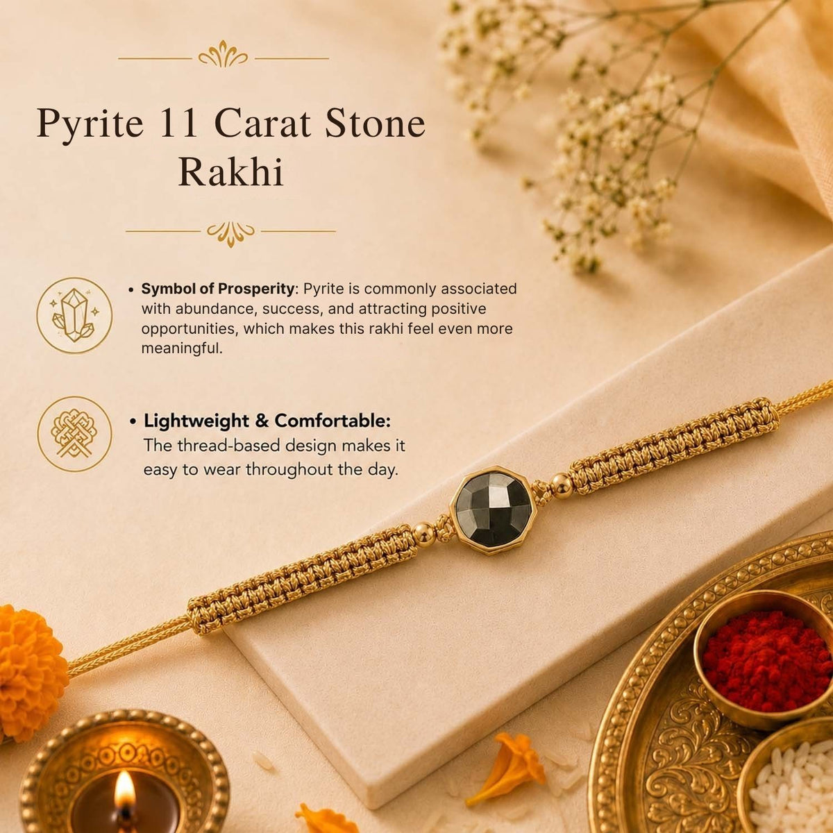 Pyrite 11 Carat Stone Rakhi