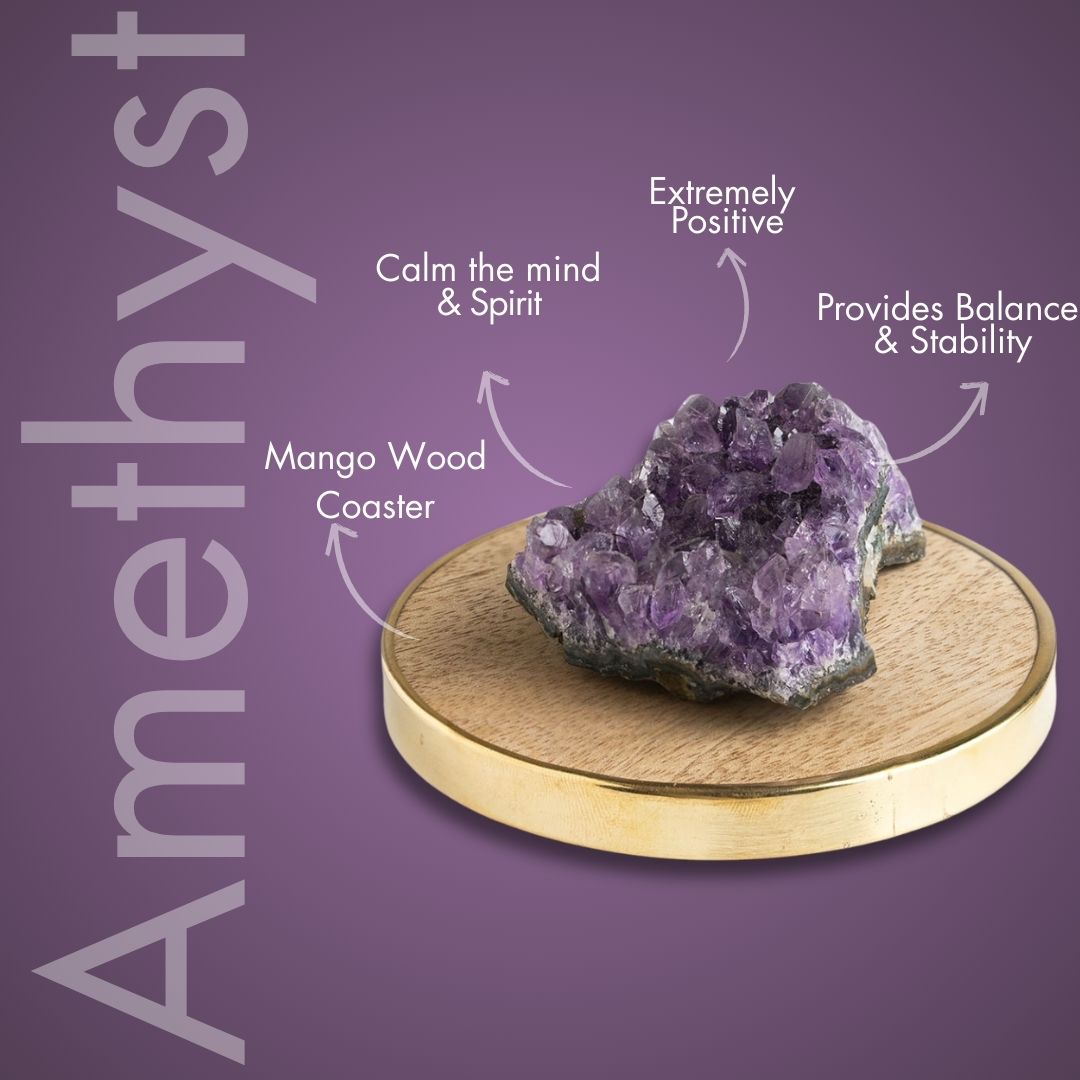 Wellness Amethyst Stone With Mango Wood Coaster
