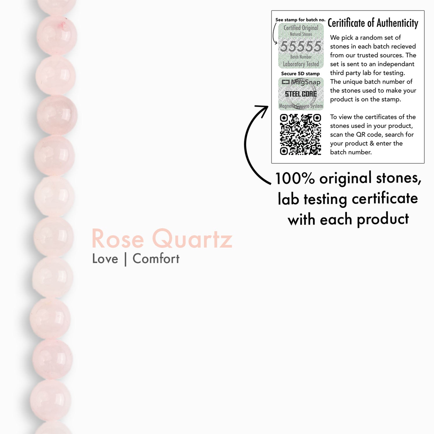 Solace Rose Quartz Natural Stone Bracelet with MagSnap