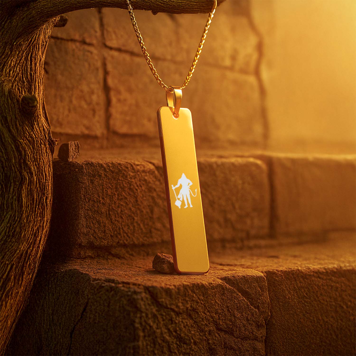 Sacred Hanuman Mini Tag Necklace Gold