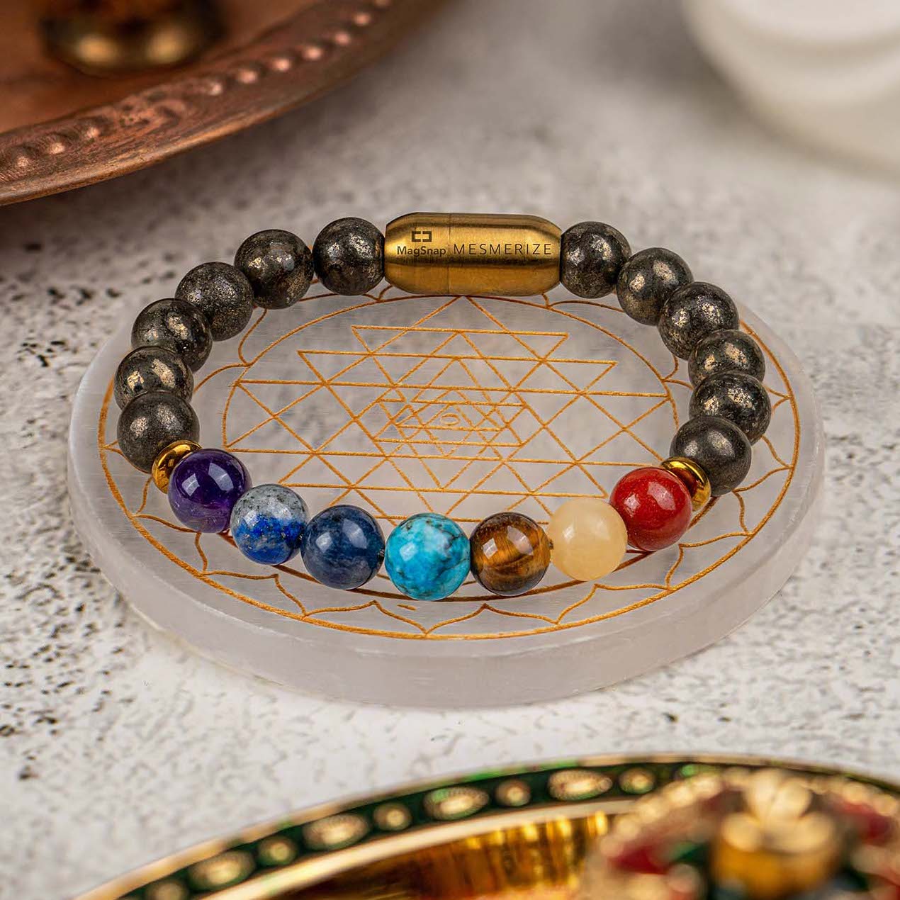 Shree Yantra Selenite Charging Plate With Bracelet