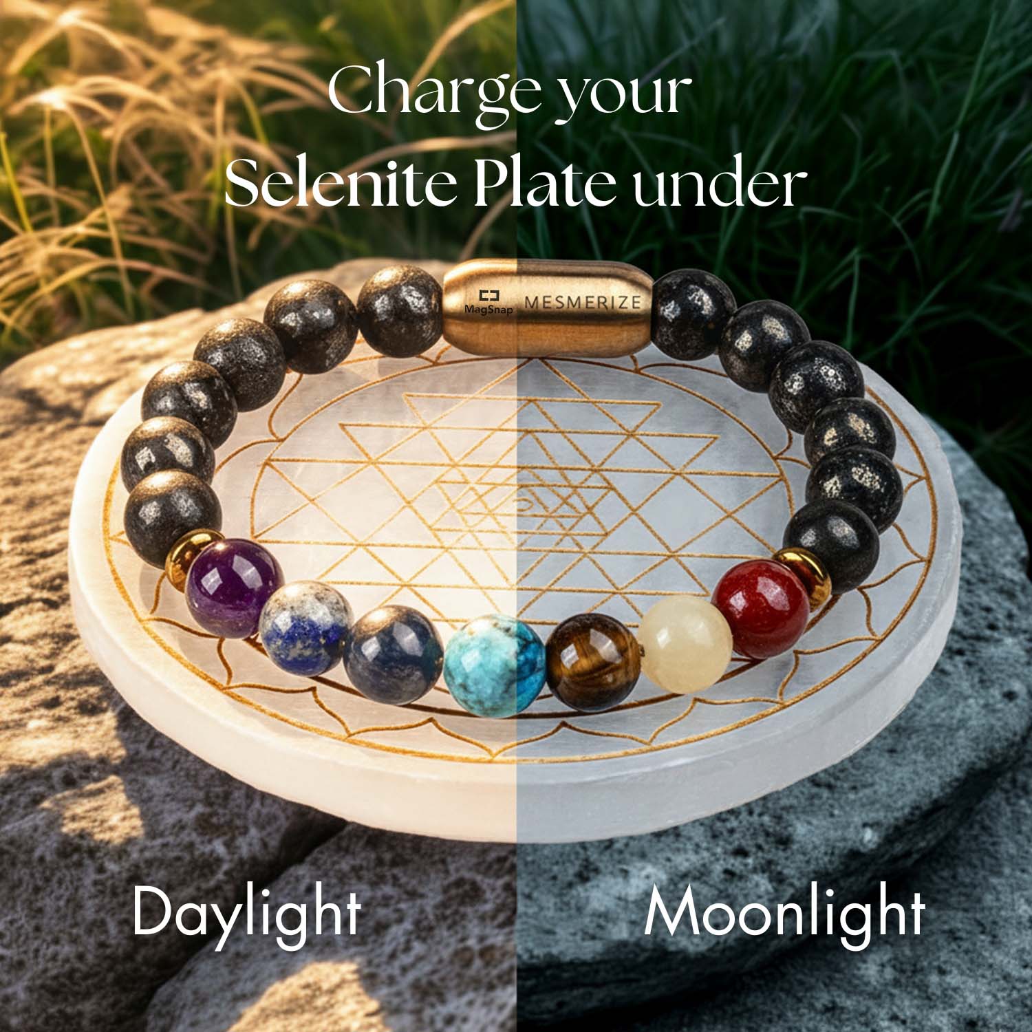 Shree Yantra Selenite Charging Plate With Bracelet