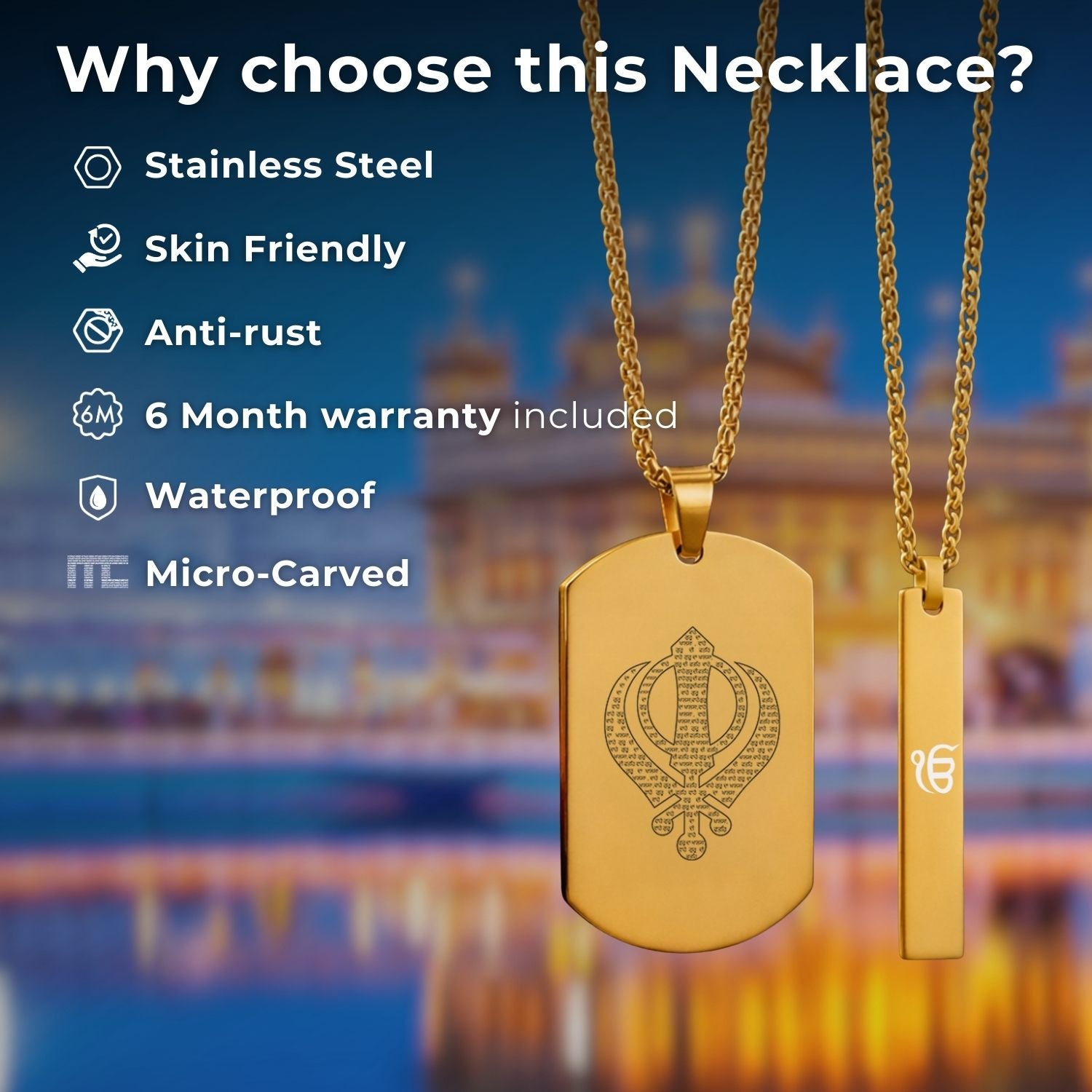 Ik Onkar MicroCarved Tag Necklace Silver
