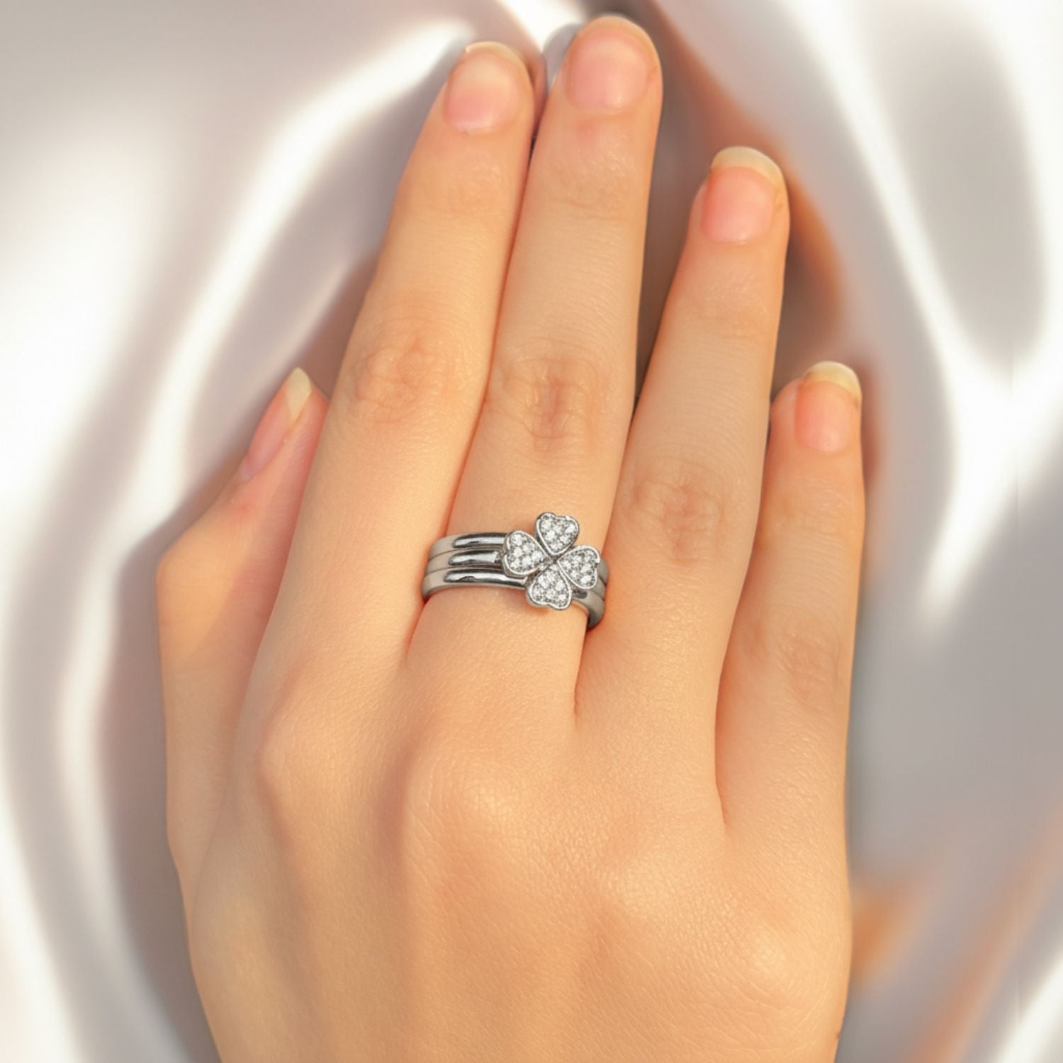 W Premium Jewellery Silver Clover Heart Rings (Pack Of 3)