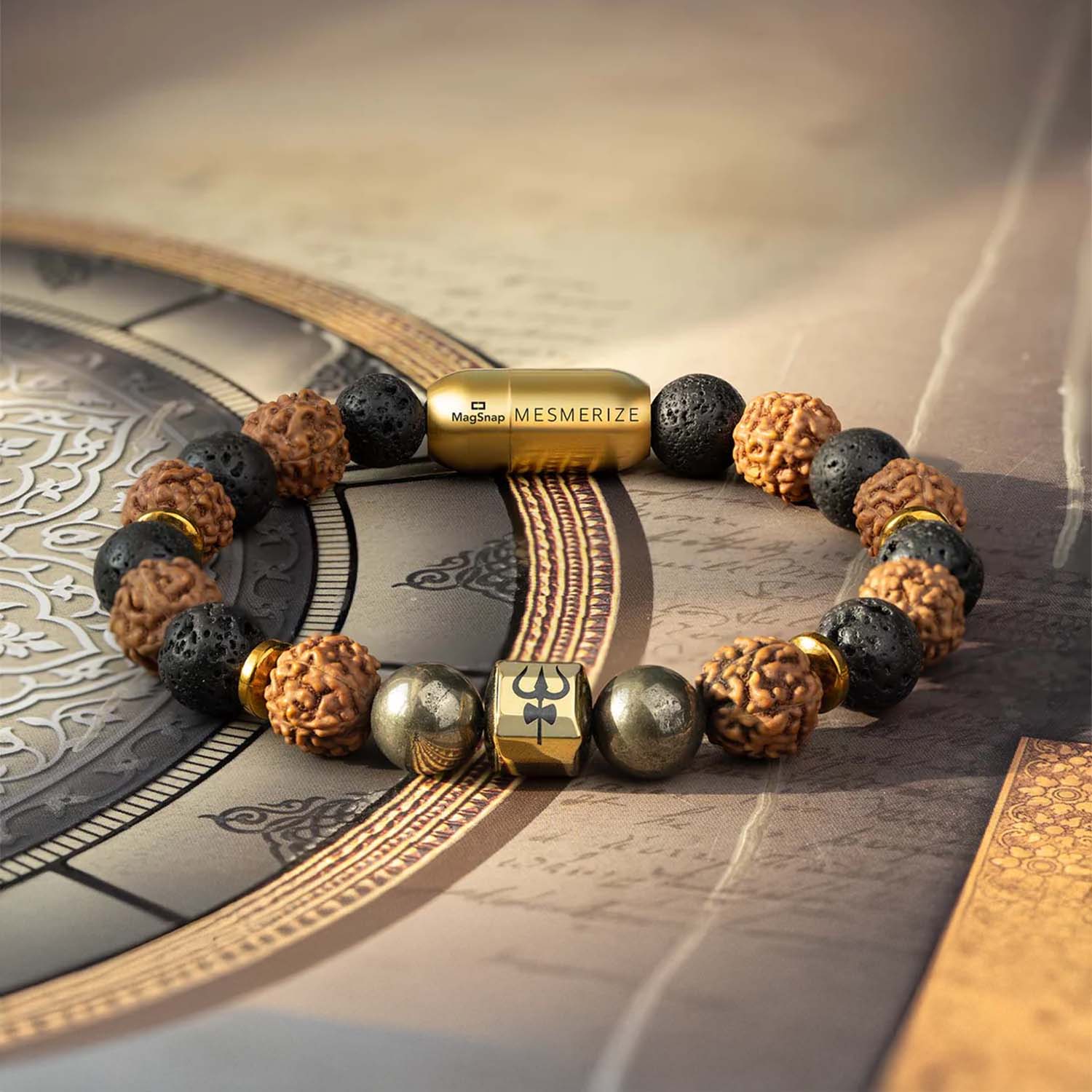 Spiritual Rudraksh Pyrite Trishul Bracelet with Magsnap