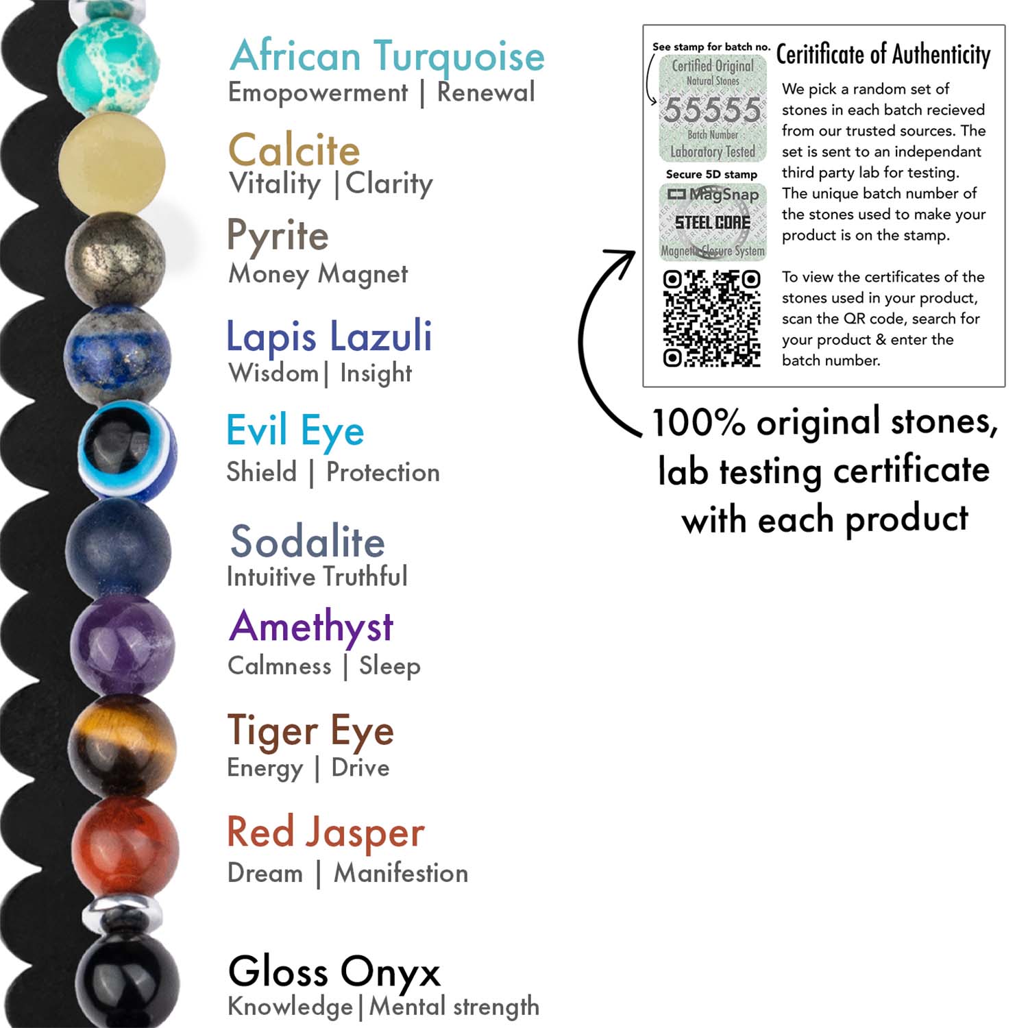 Natural Stone Jewellery Super 9 Chakra Natural Stone Bracelet with Magsnap