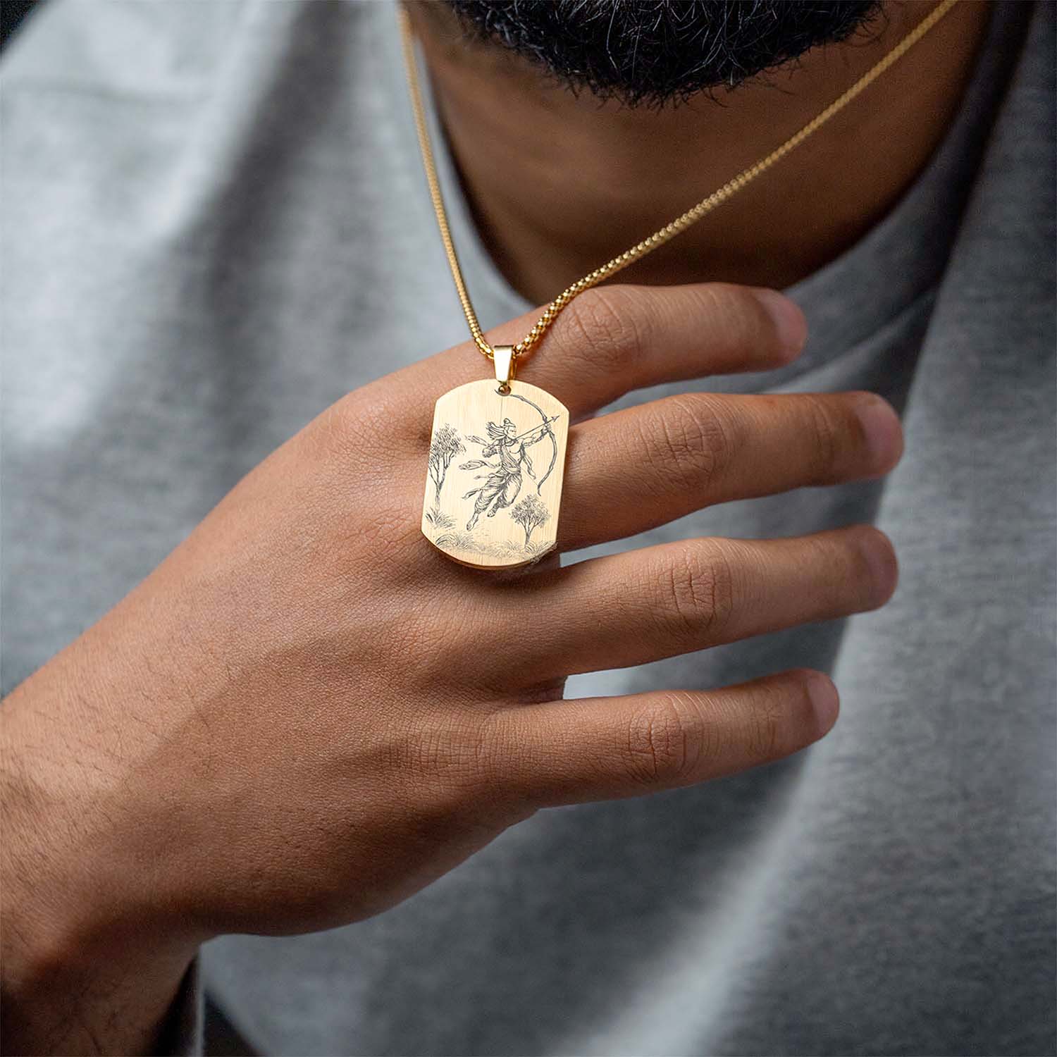 Virtuous Ram Godform Gold Tag Necklace