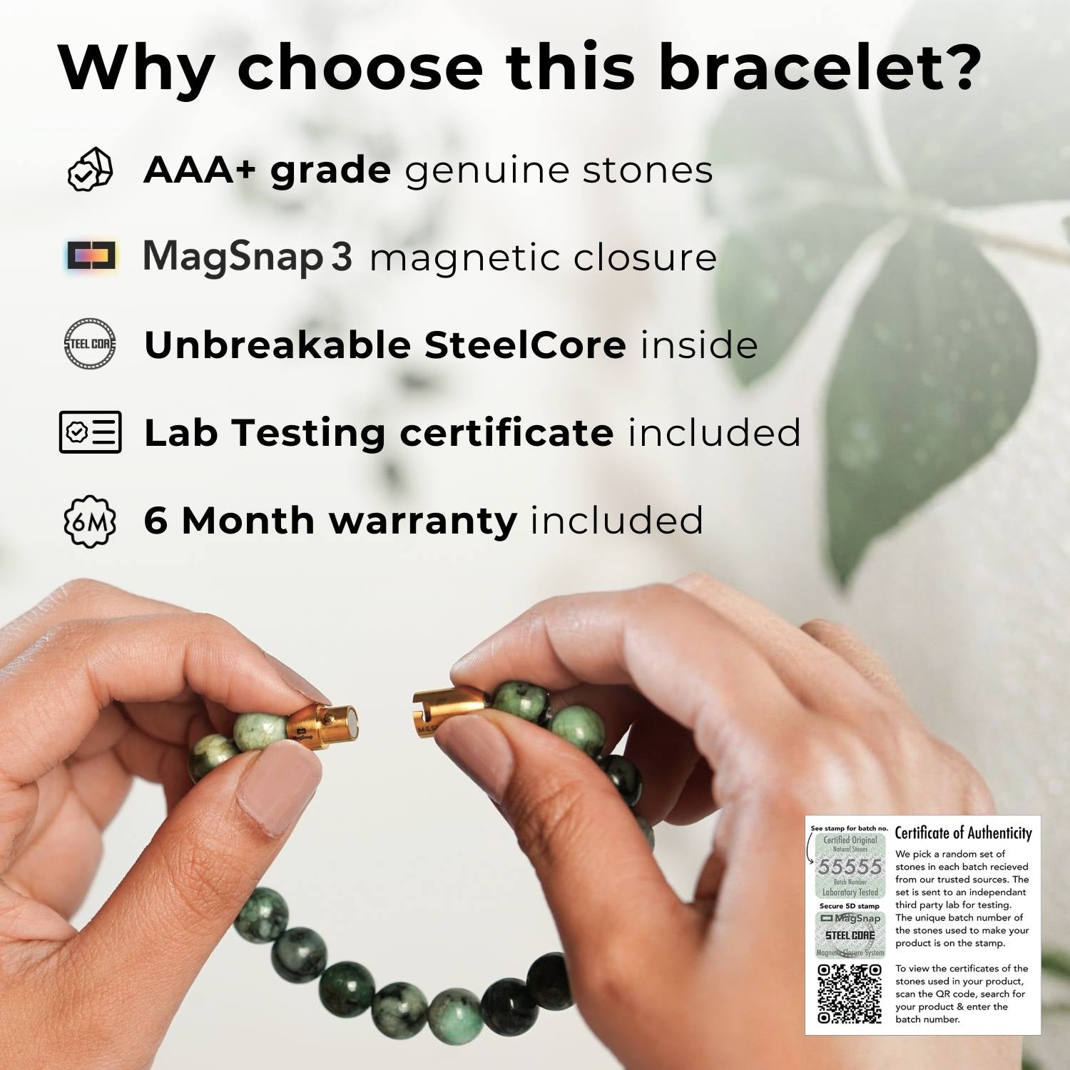 Pure 925 Silver Black Spinel Natural Stone Bracelet With MagSnap 3