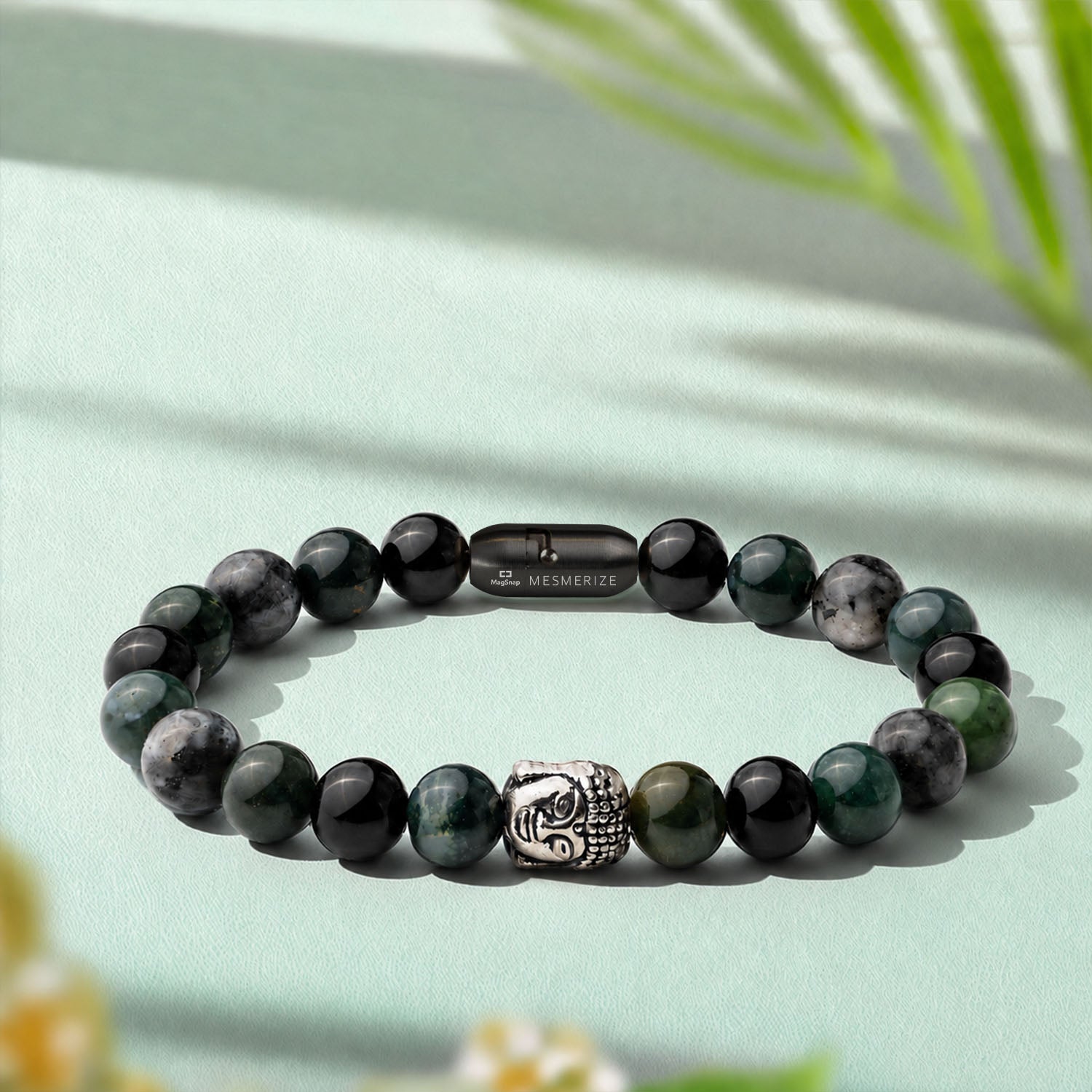 Natural Stone Jewellery Zen Moss Agate Natural Stone Natural Stone Buddha Bracelet With Magsnap